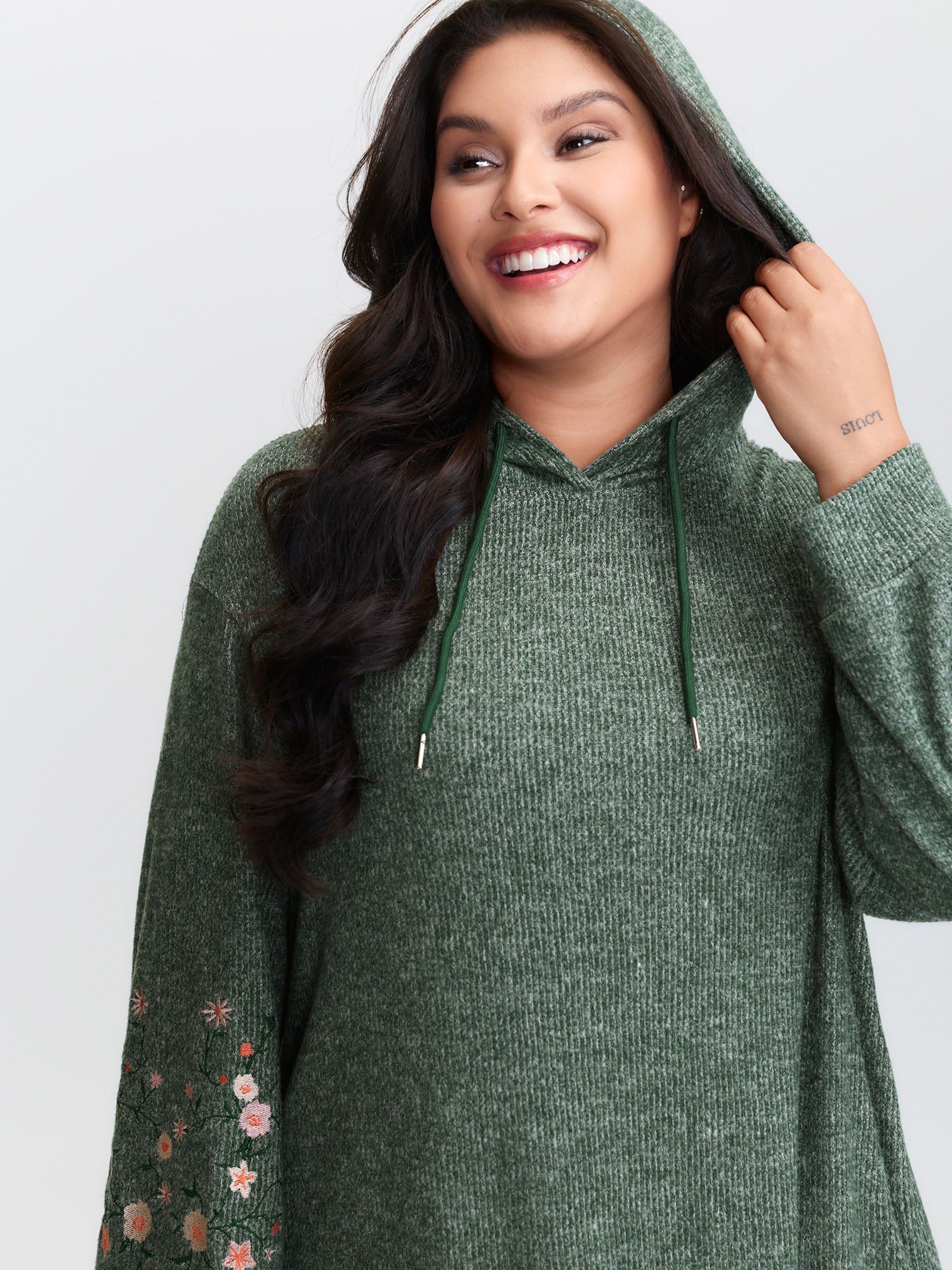 Floral Embroidered Sleeve Hooded Midi Dress