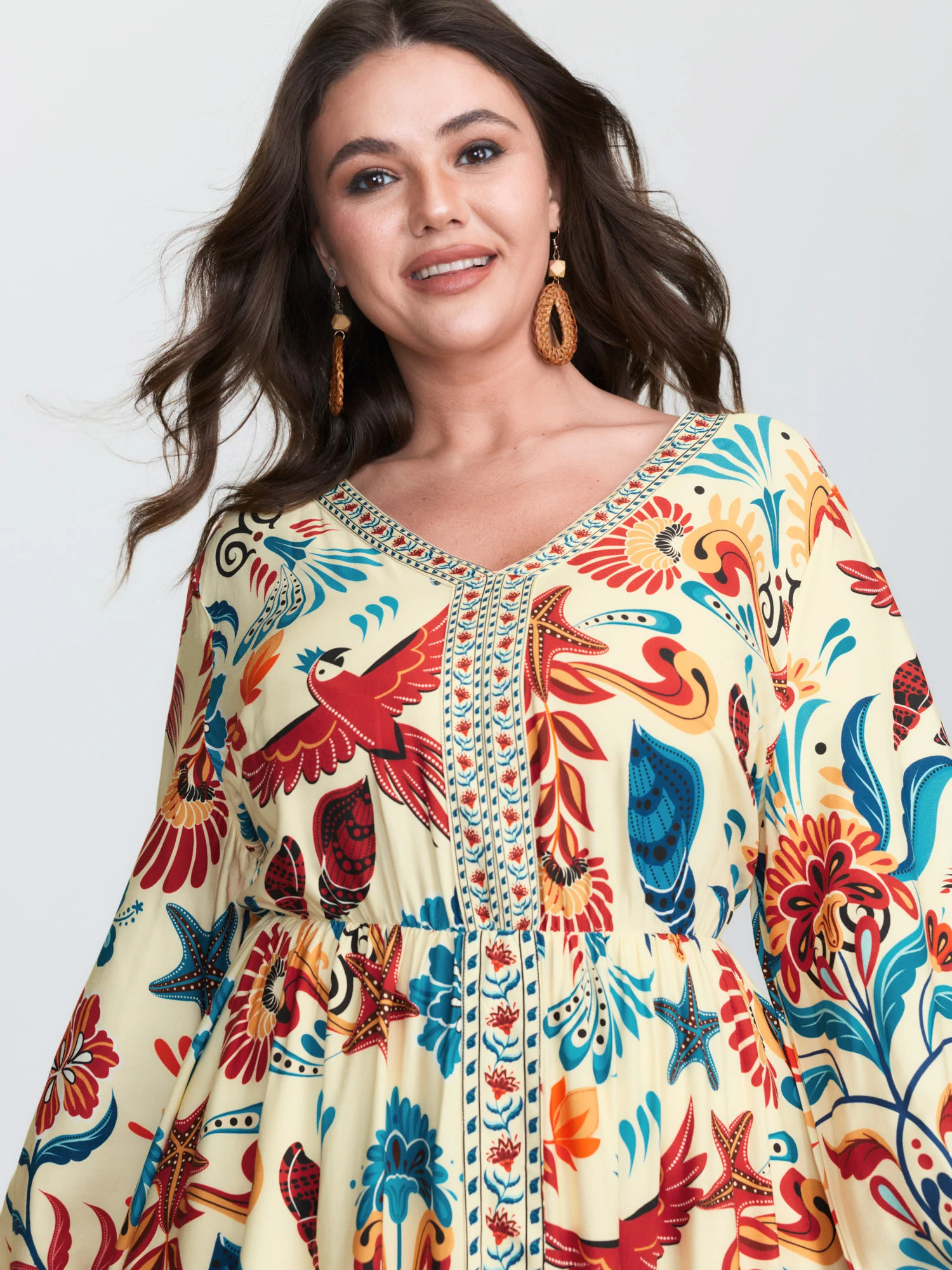 Colorful Ocean Element V-Neck Maxi Dress