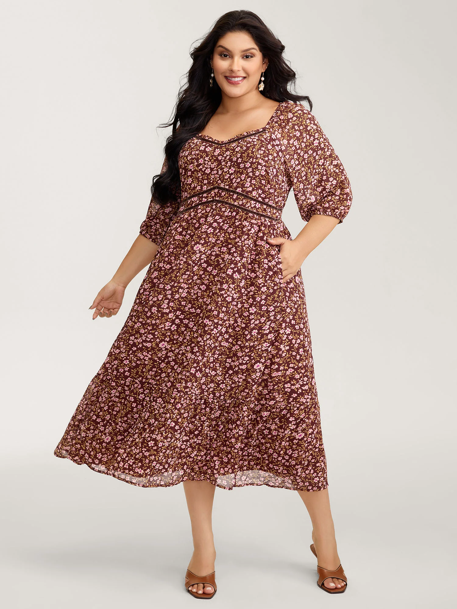 Floral Print Shirred Waist Ruffled Maxi Dress