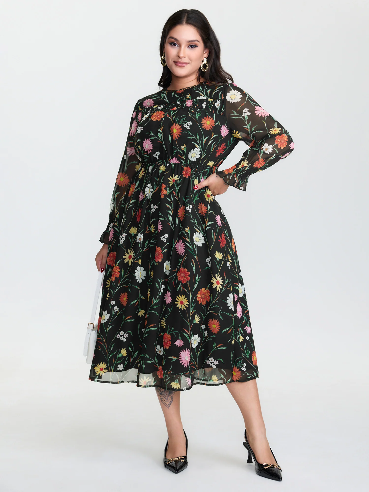 Chiffon Multi-Color Shirred Maxi Dress