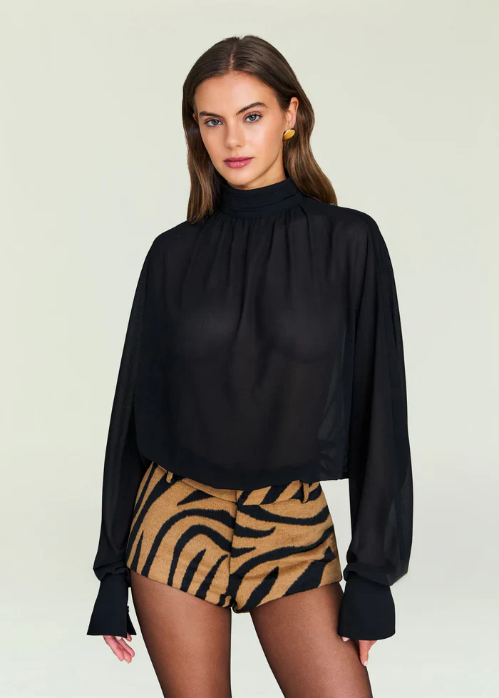 Noir Airy Open-Back Blouse