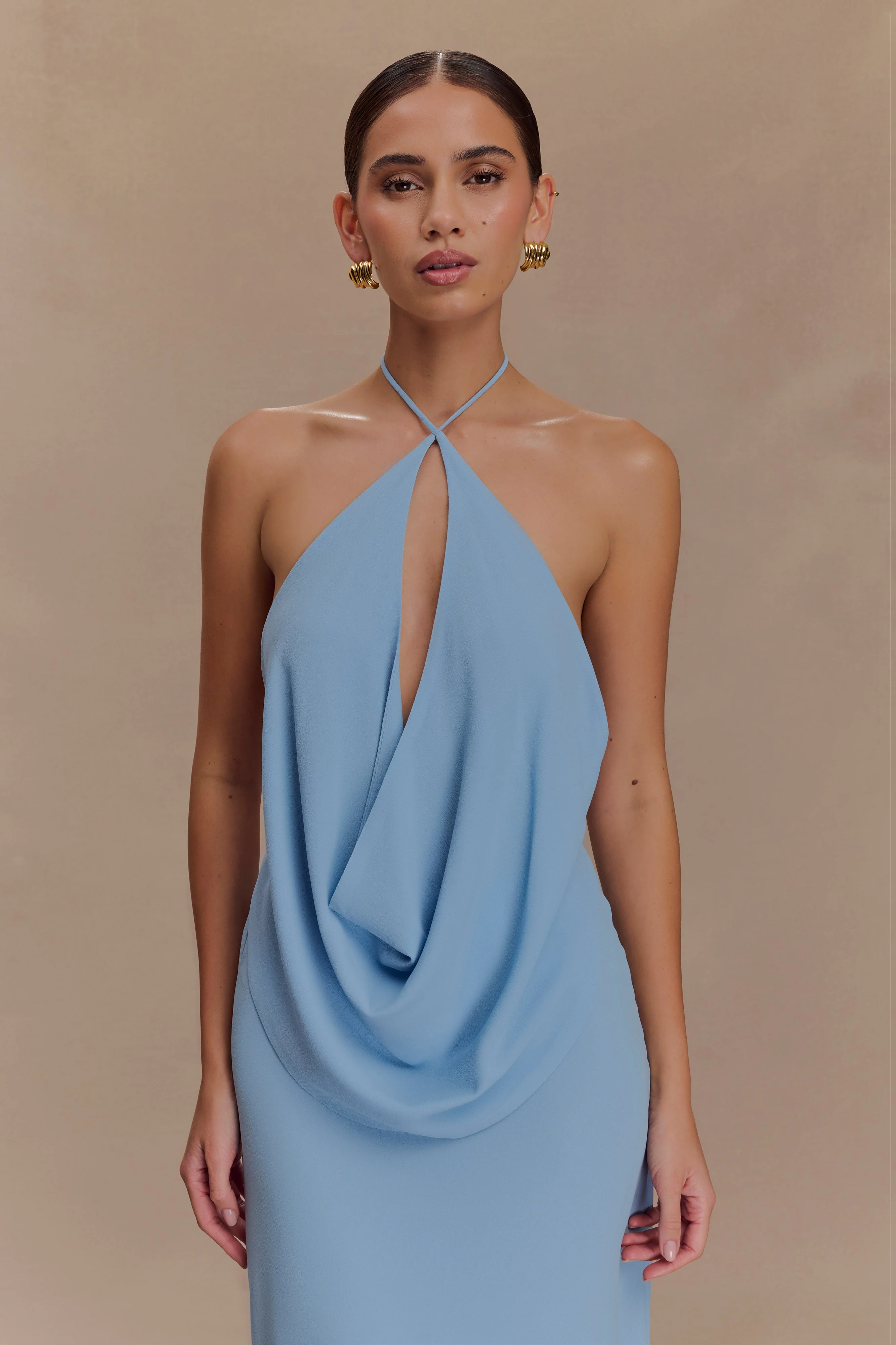 Katalina Chiffon Cowl Halter Top - Sky Blue
