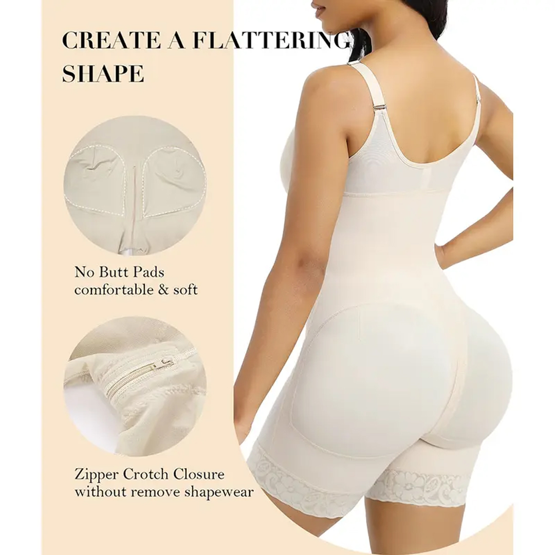 Women’s Fajas Colombianas shapewear Tummy Control Butt Lifter Shaper with Zipper Crotch detachable shoulder strap