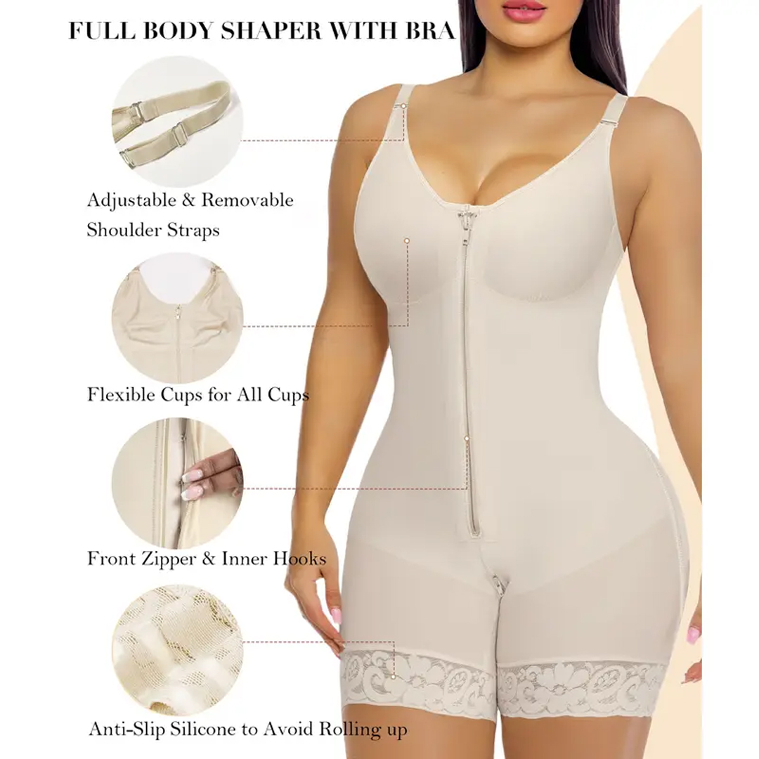 Women’s Fajas Colombianas shapewear Tummy Control Butt Lifter Shaper with Zipper Crotch detachable shoulder strap