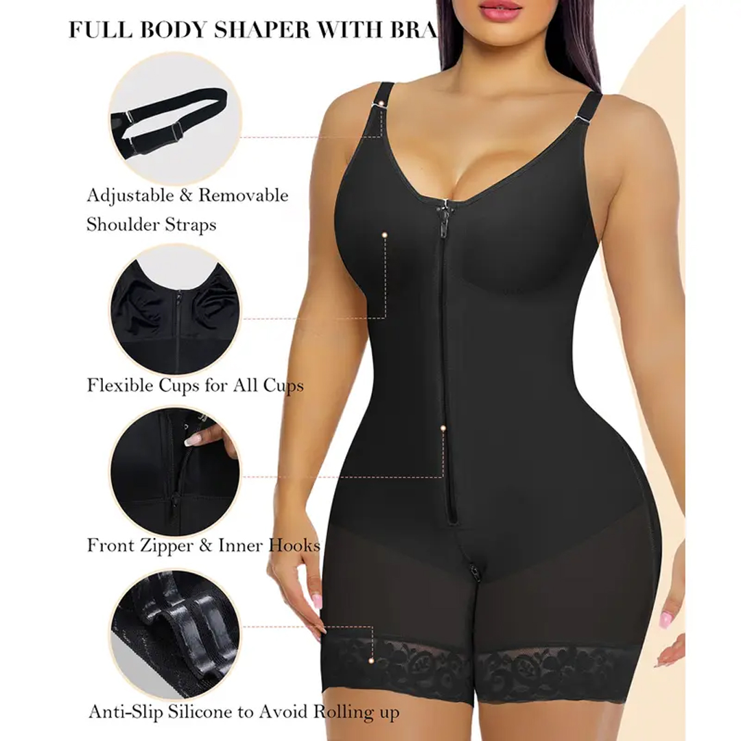 Women’s Fajas Colombianas shapewear Tummy Control Butt Lifter Shaper with Zipper Crotch detachable shoulder strap