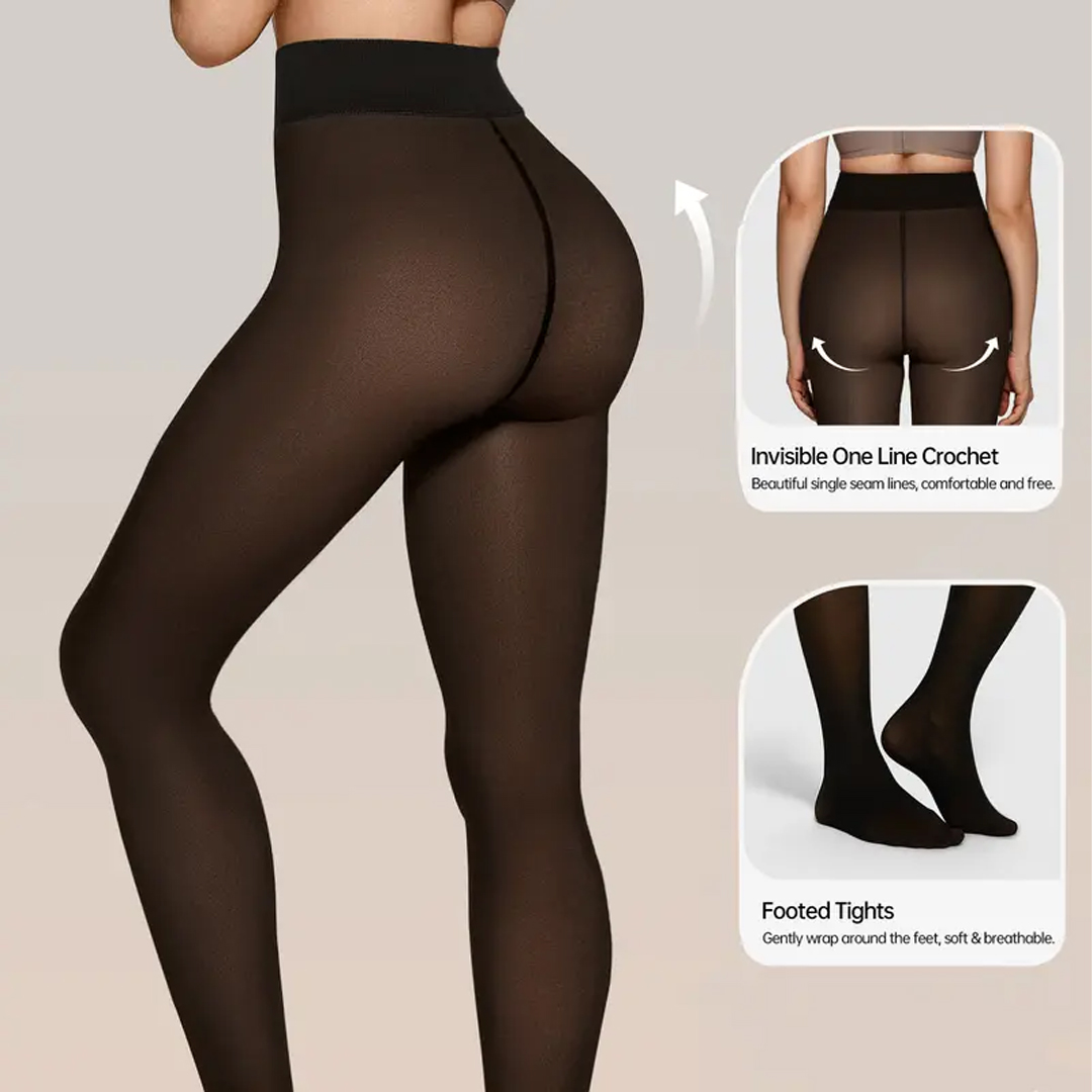 Women Fleece Lined Leggings Sheer Fake Translucent Pantyhose