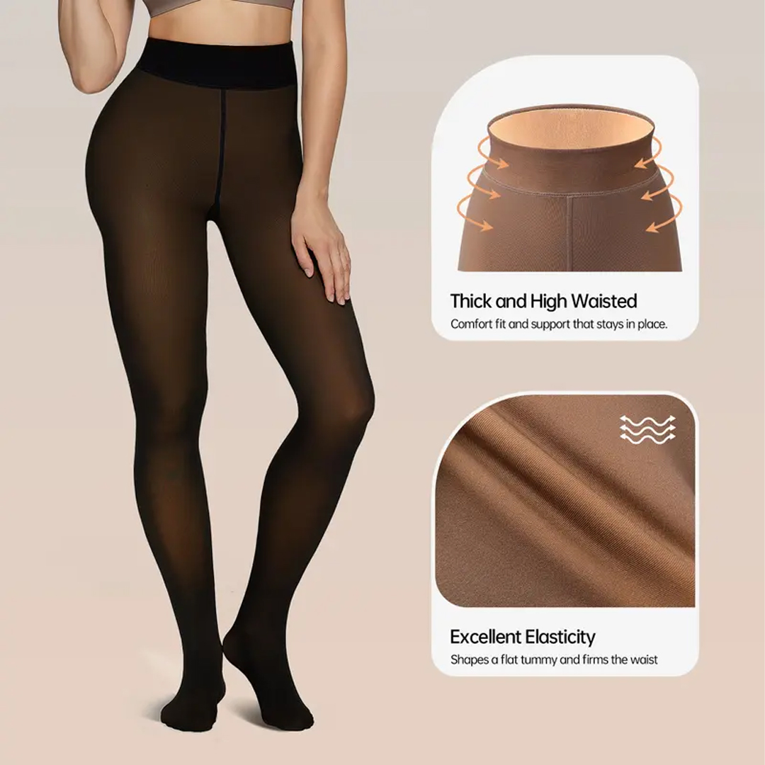 Women Fleece Lined Leggings Sheer Fake Translucent Pantyhose