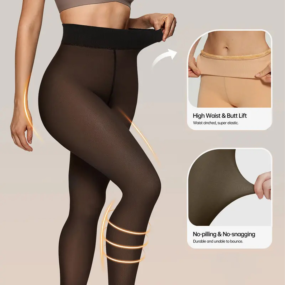 Women Fleece Lined Leggings Sheer Fake Translucent Pantyhose
