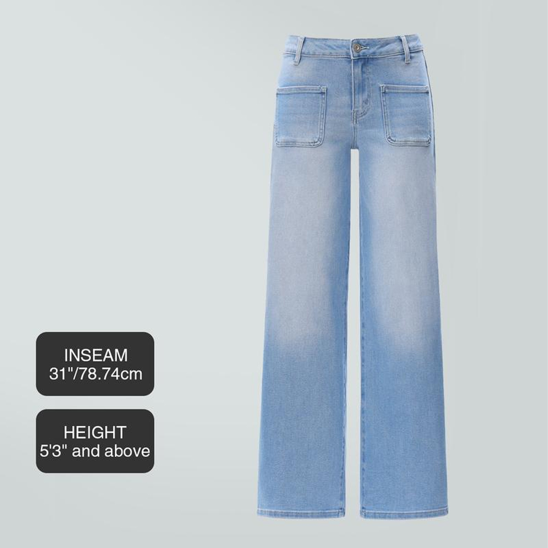Mid-low Rise Baggy Jeans Stretchy Wide Leg
