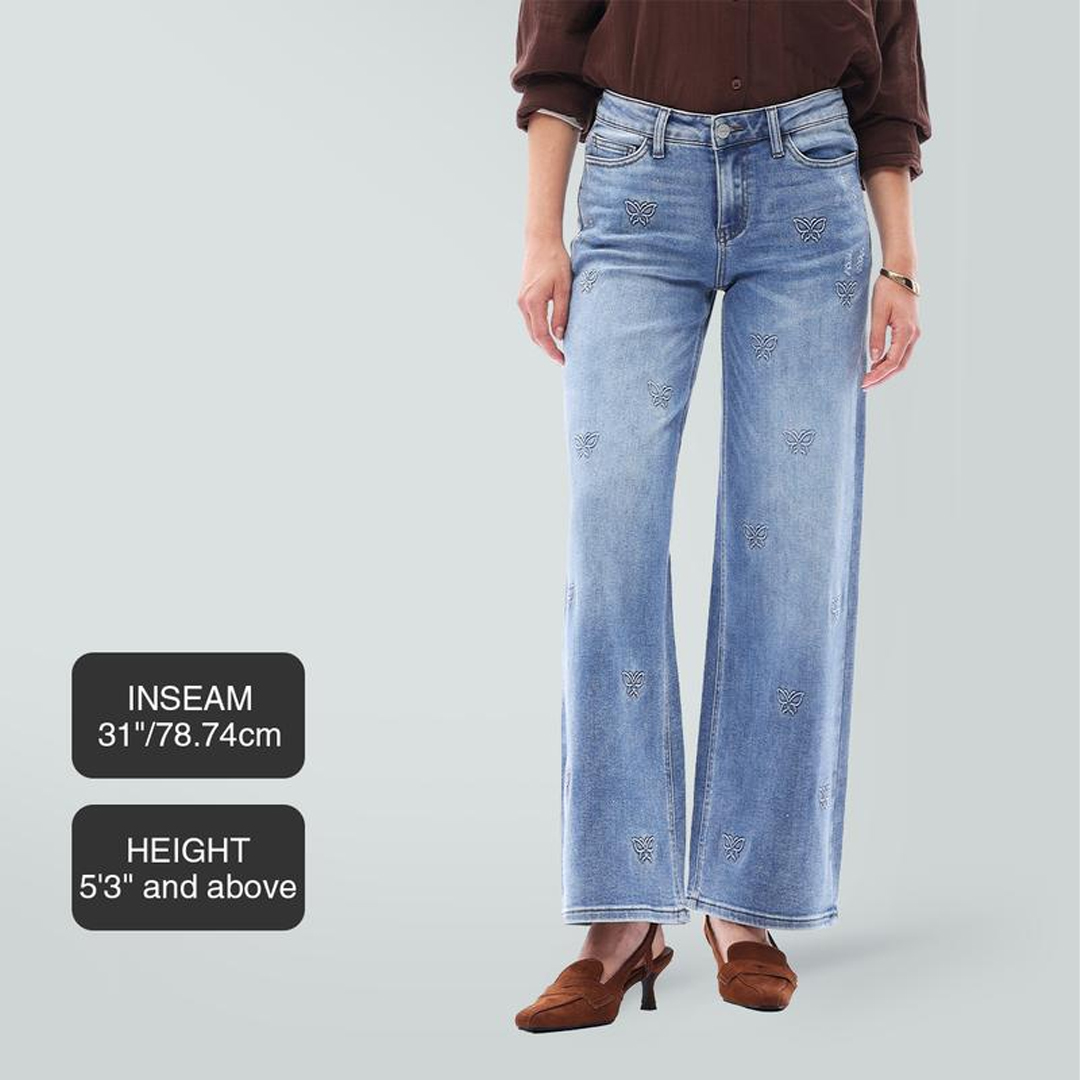 Mid-low Rise Baggy Jeans Stretchy Wide Leg