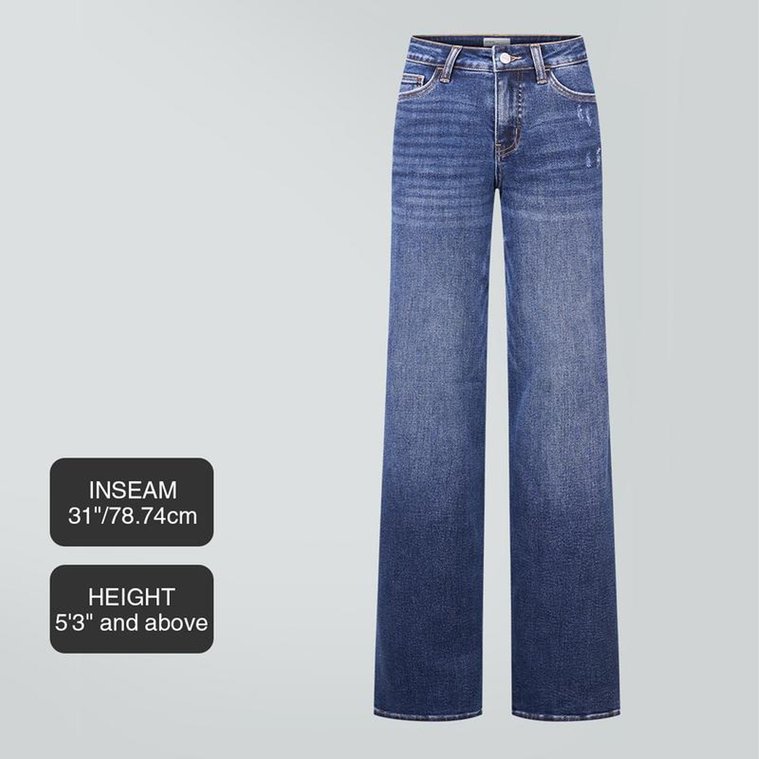 Mid-low Rise Baggy Jeans Stretchy Wide Leg