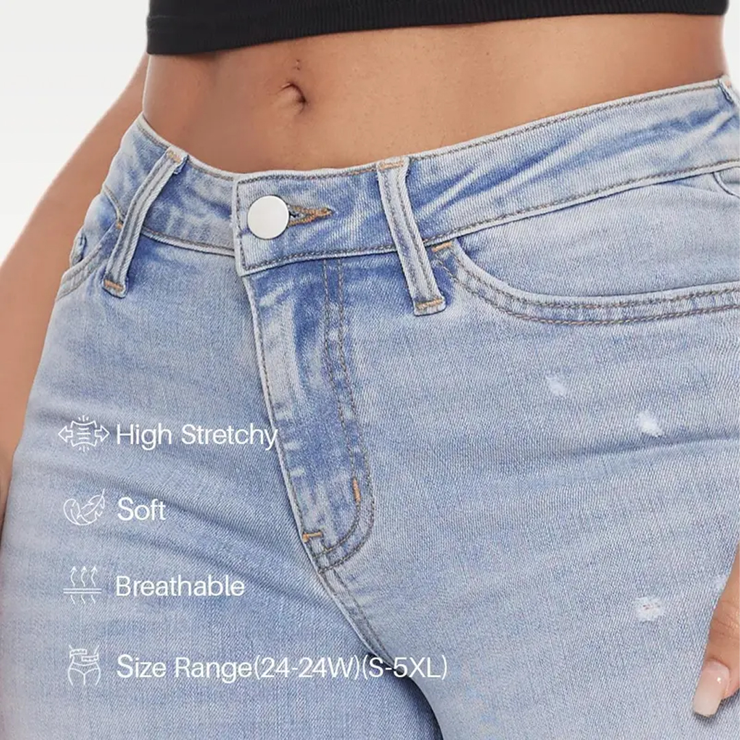 Mid-low Rise Baggy Jeans Stretchy Wide Leg