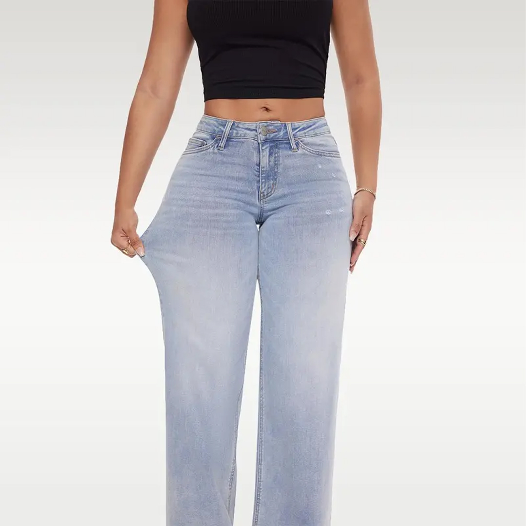 Mid-low Rise Baggy Jeans Stretchy Wide Leg