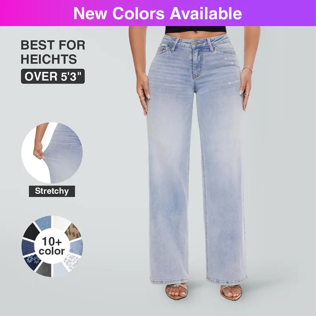 Mid-low Rise Baggy Jeans Stretchy Wide Leg