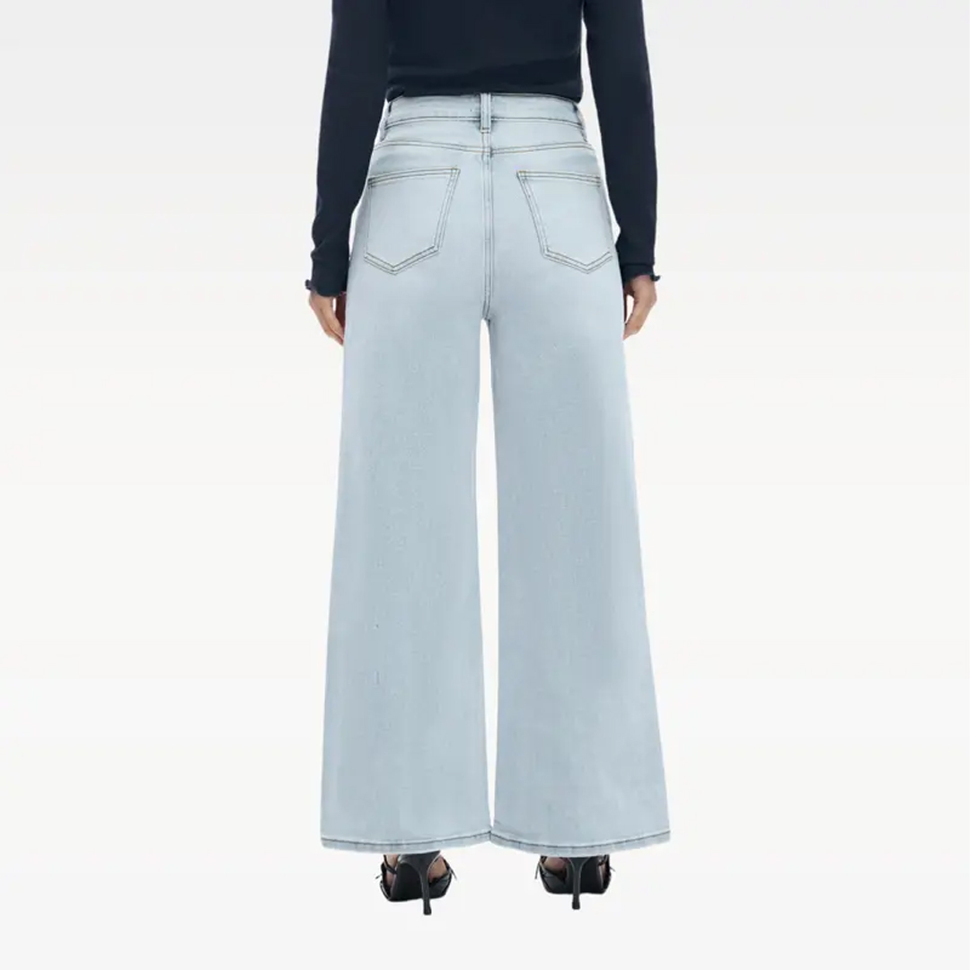 Wide Leg High-waisted Stretchy Women Jeans Buckle Baggy Pants