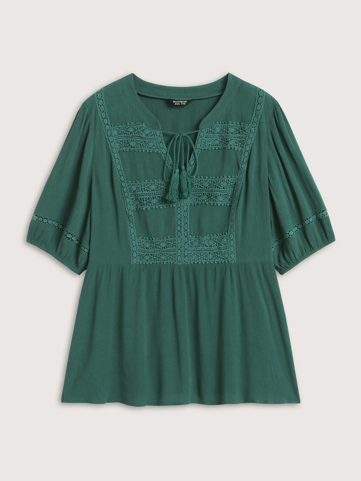 Rayon Lace Tassel Neck-Tie Blouse