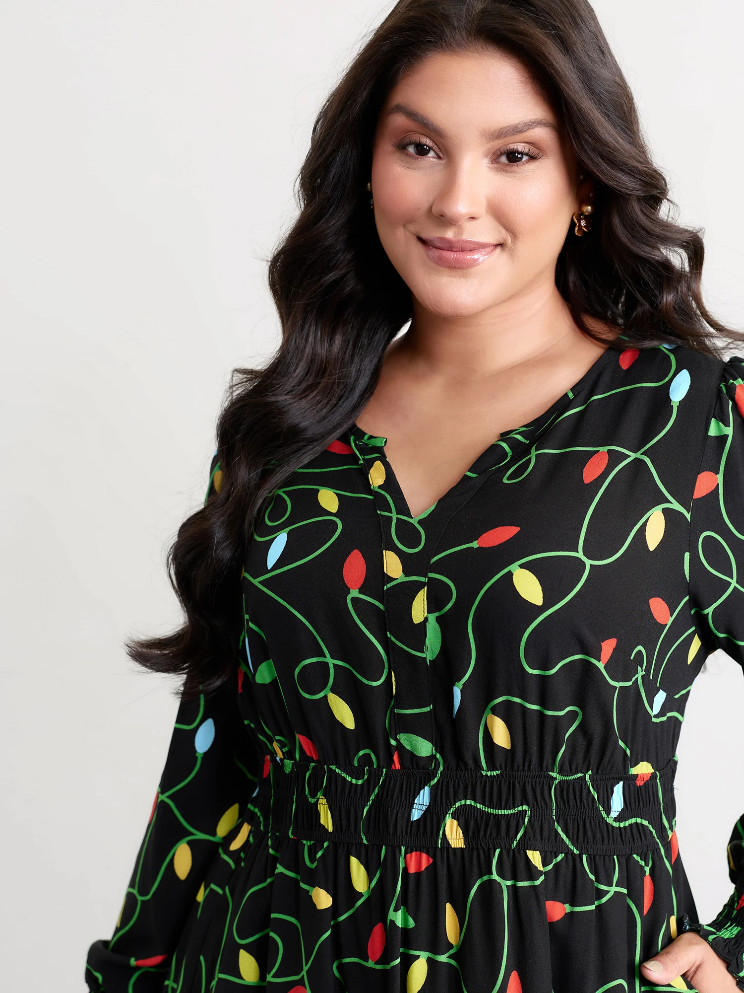 Holiday Lights Triple Elastic Waistband Midi Dress