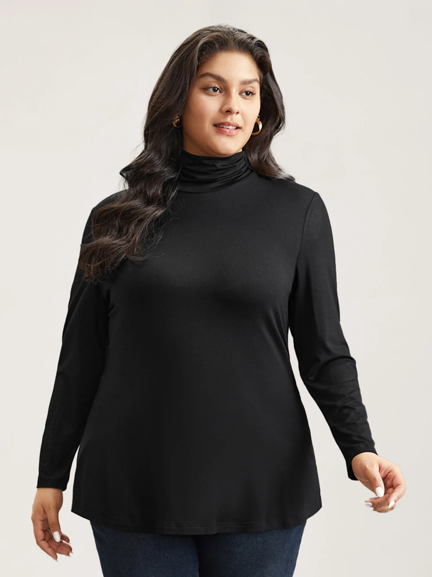 Supersoft Essentials Solid Funnel Neck Knit T-shirt