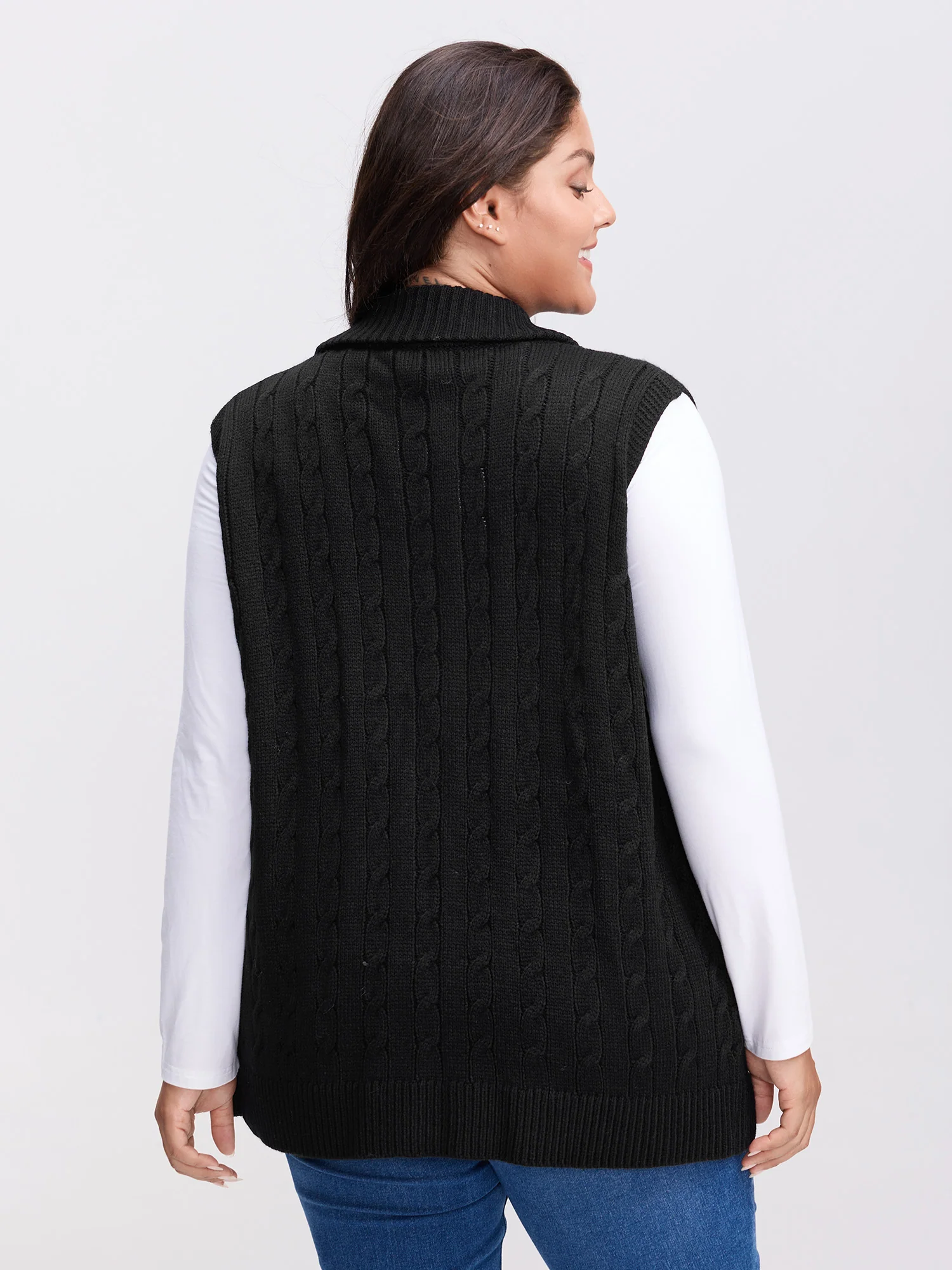 Cable Zipper Sleeveless Knit Cardigan