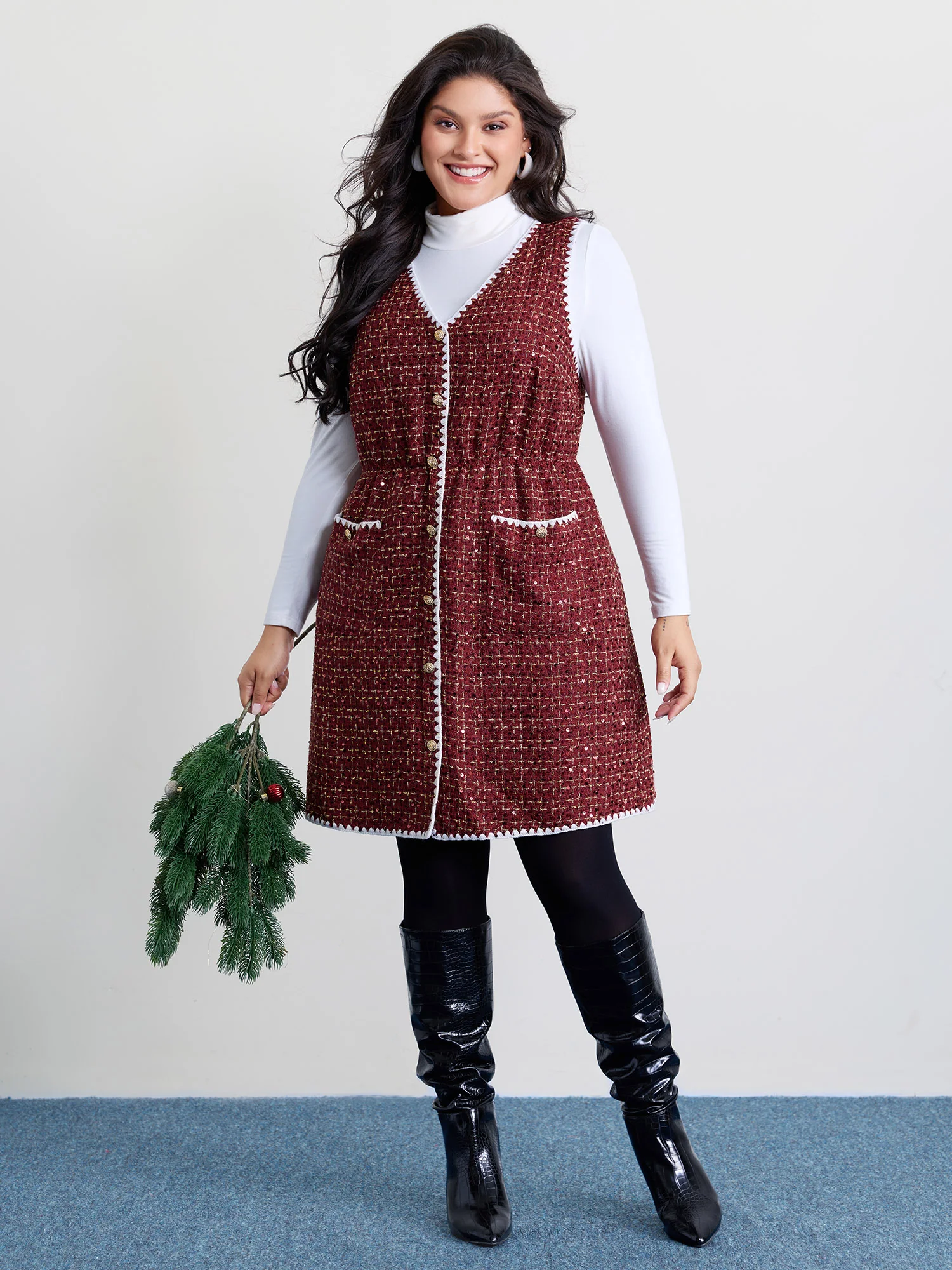 Holiday Tweed Contrast Edge Mini Dress