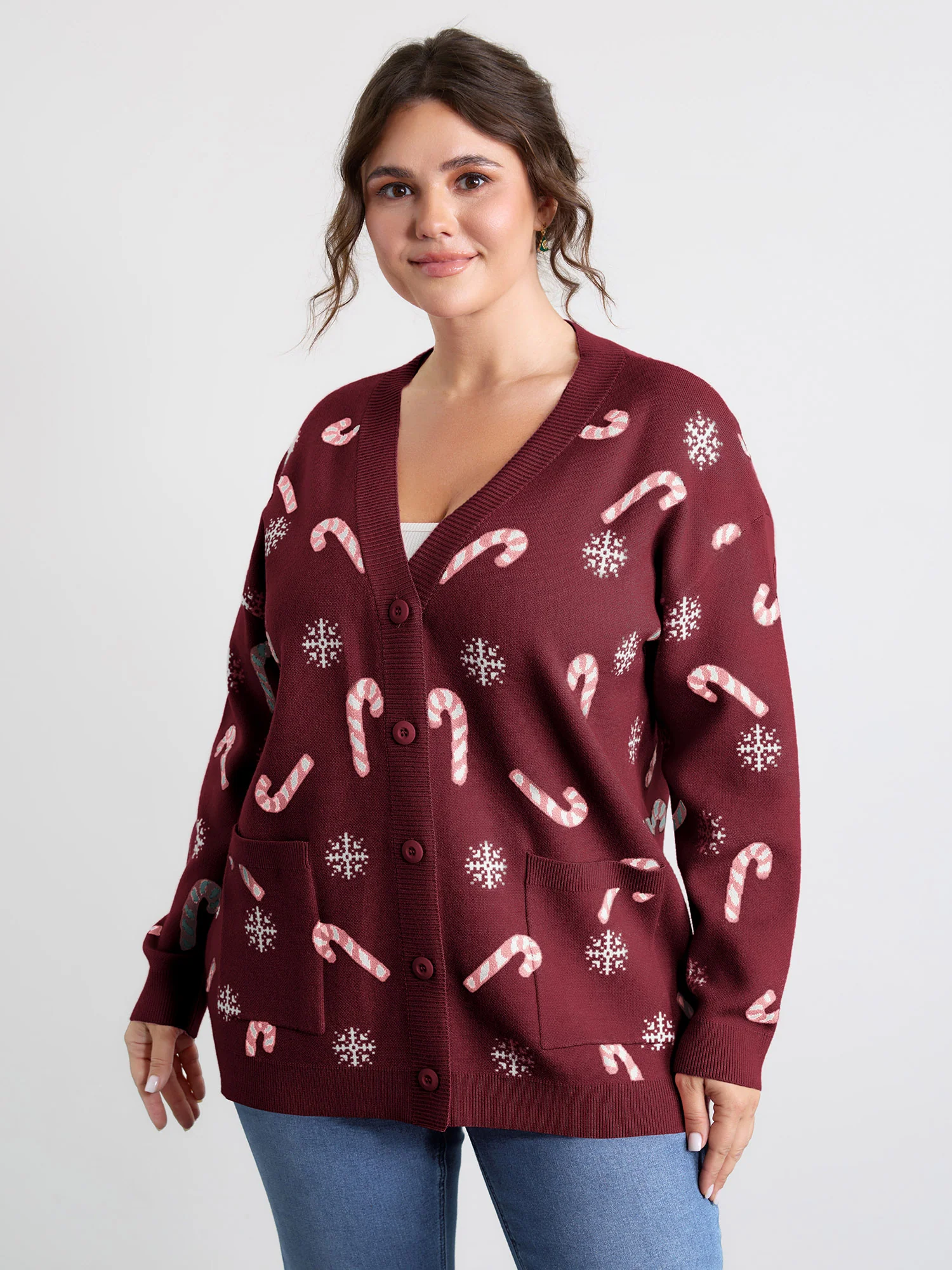 Holiday Candy Patch Pockets Knit Cardigan