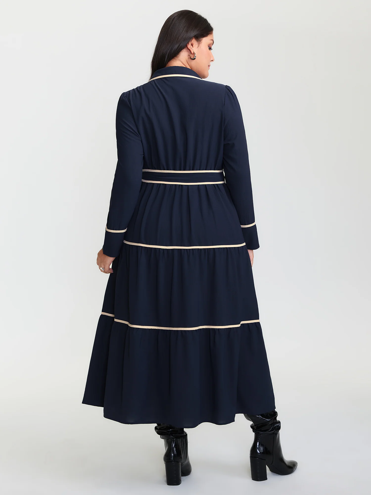 Color Contrast Belted Maxi Shirt Dress