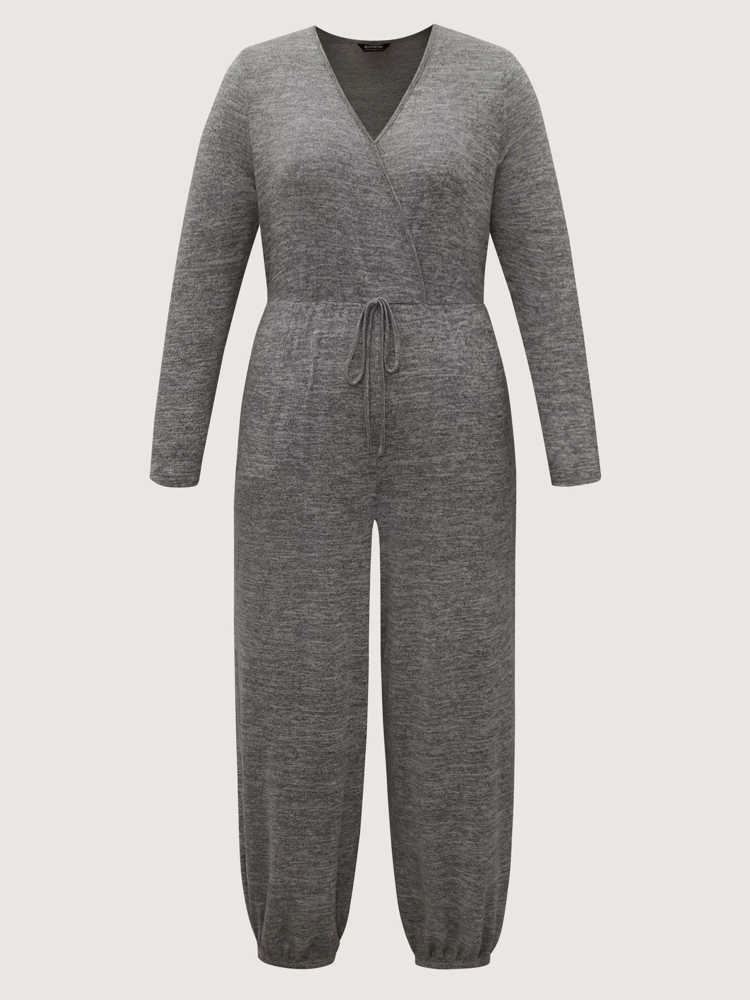 Elastic Waist Overlap Collar Lounge Jumpsuit