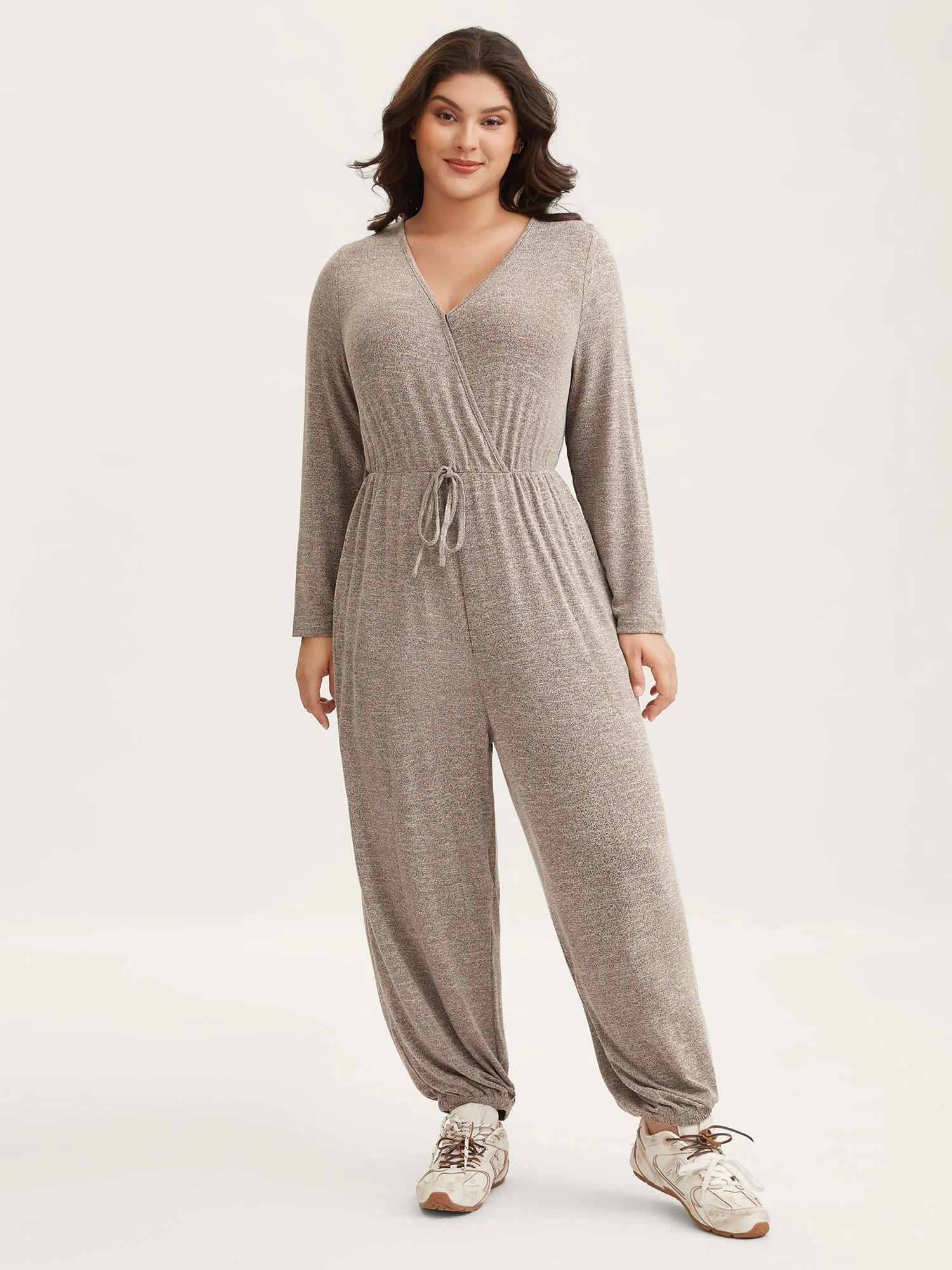 Elastic Waist Overlap Collar Lounge Jumpsuit
