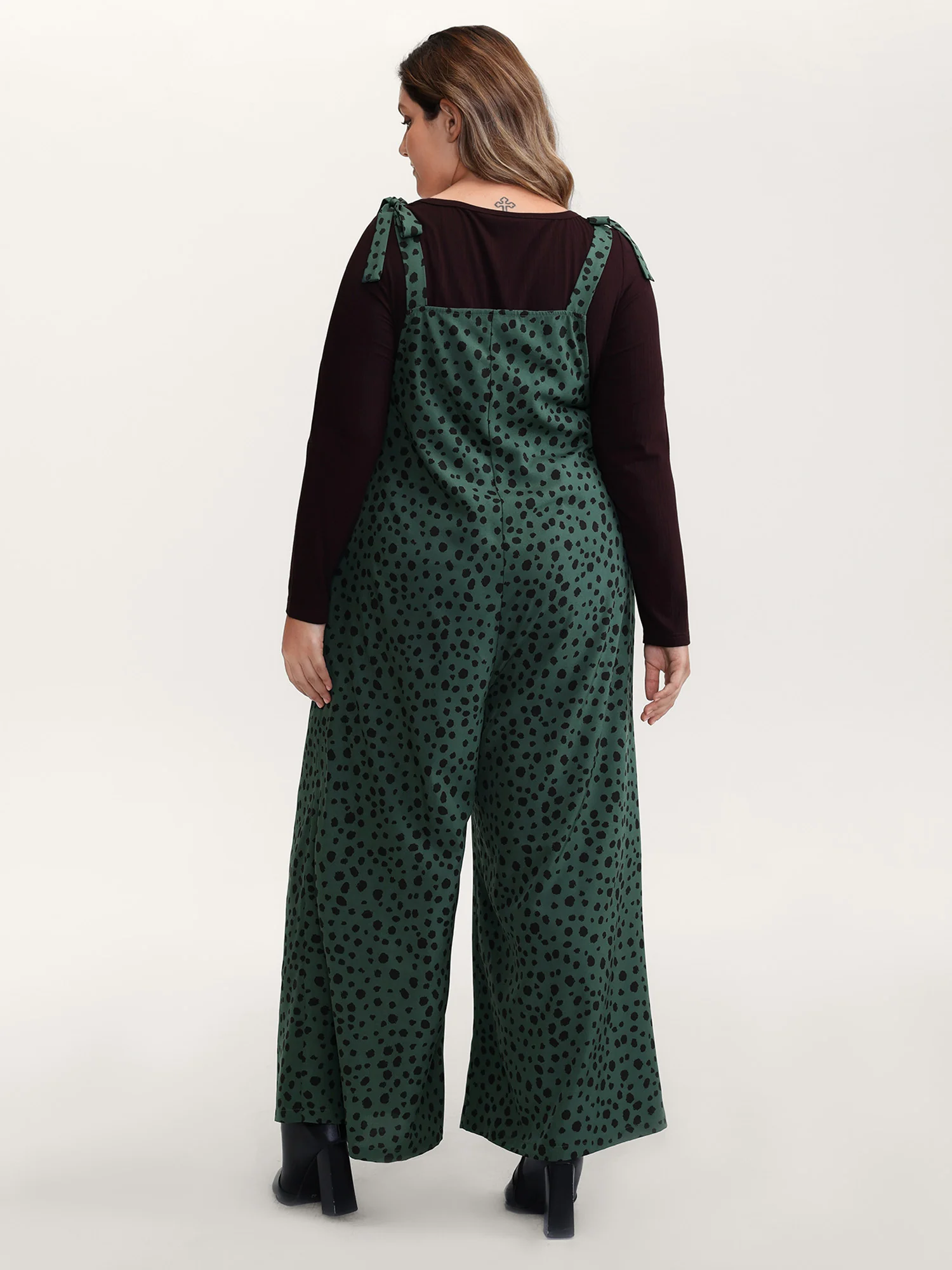 Leopard Print Shirred Shoulder Ties Jumpsuit