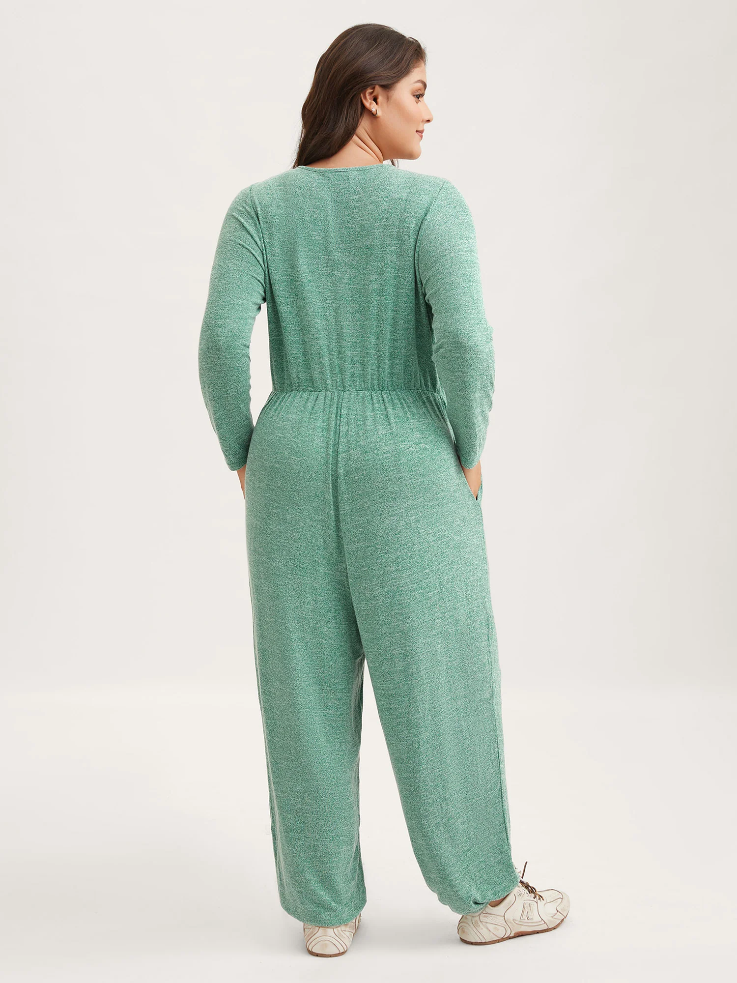 Elastic Waist Overlap Collar Lounge Jumpsuit