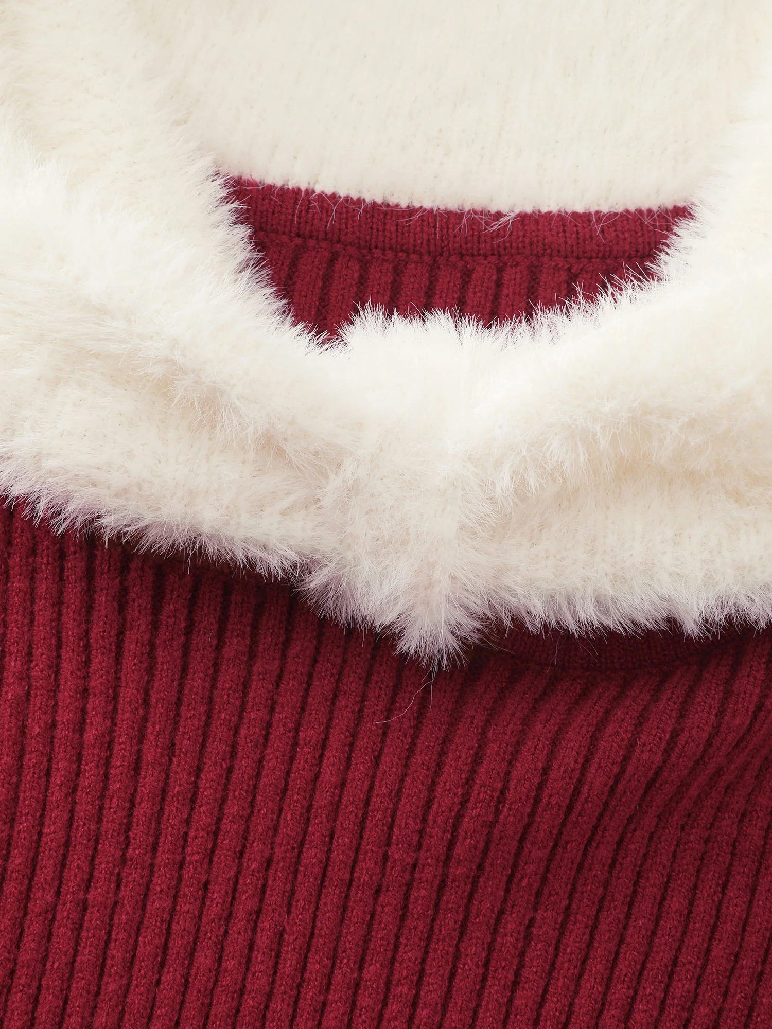 Fuzzy Off-Shoulder Color Block Sweater Dress