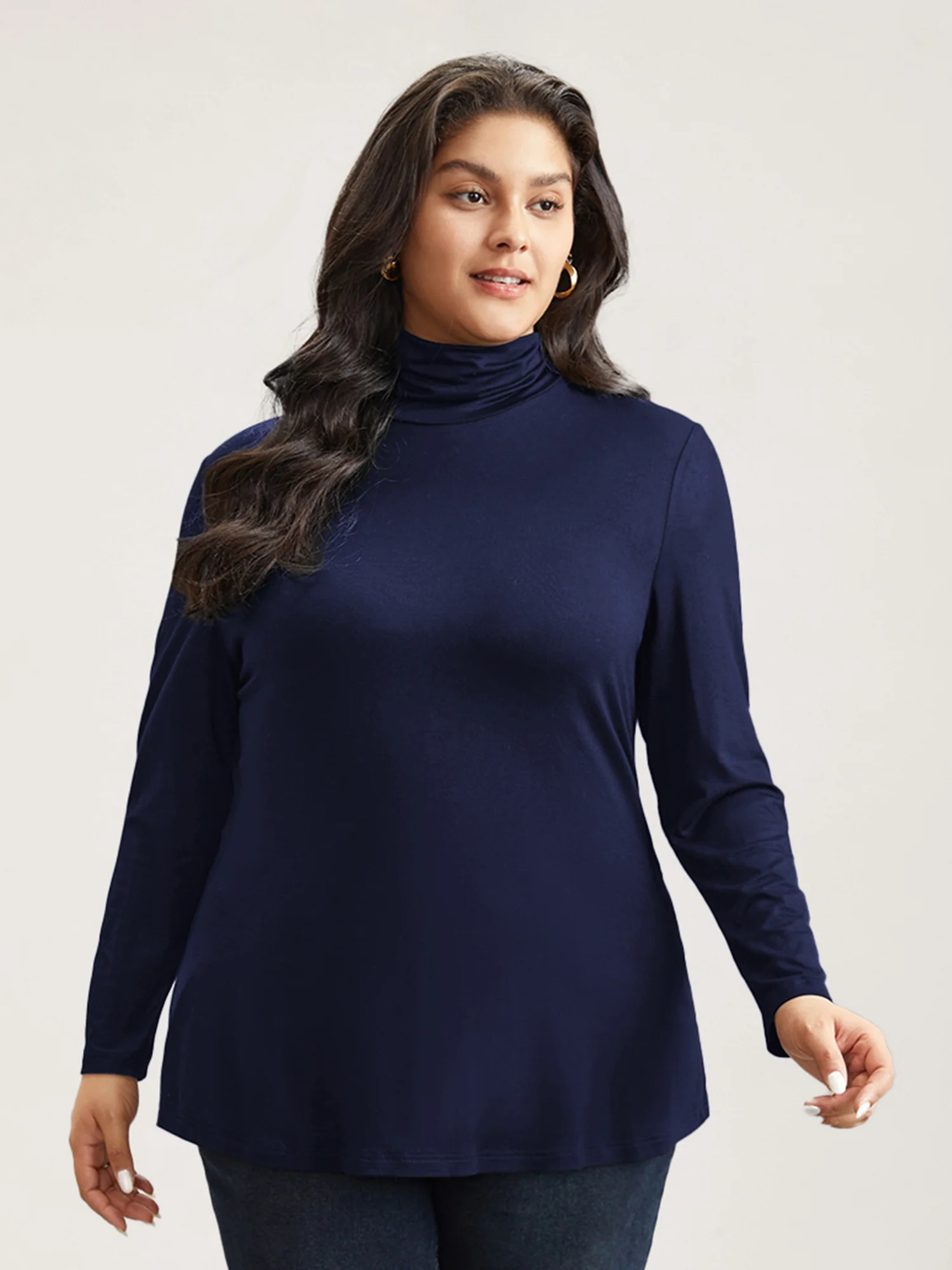 Supersoft Essentials Solid Funnel Neck Knit T-shirt