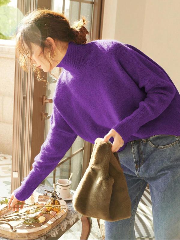 🔥Last day promotion⚡Autumn Winter Women's Knit Sweater High Neck Loose Casual French Style Elegant Simple Solid Color Pullover Long Sleeve Top