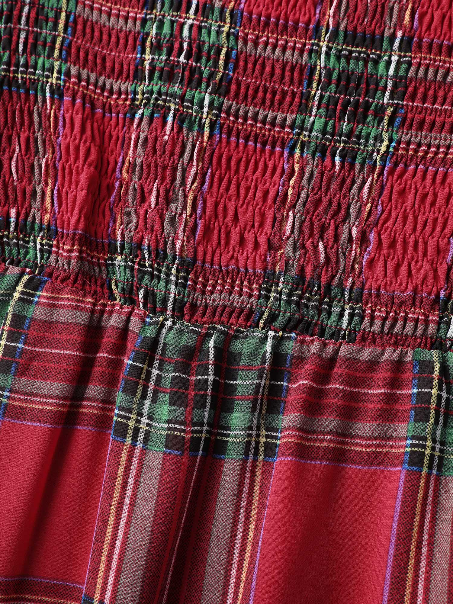 Holiday Plaid Shirred Bodice Maxi Dress