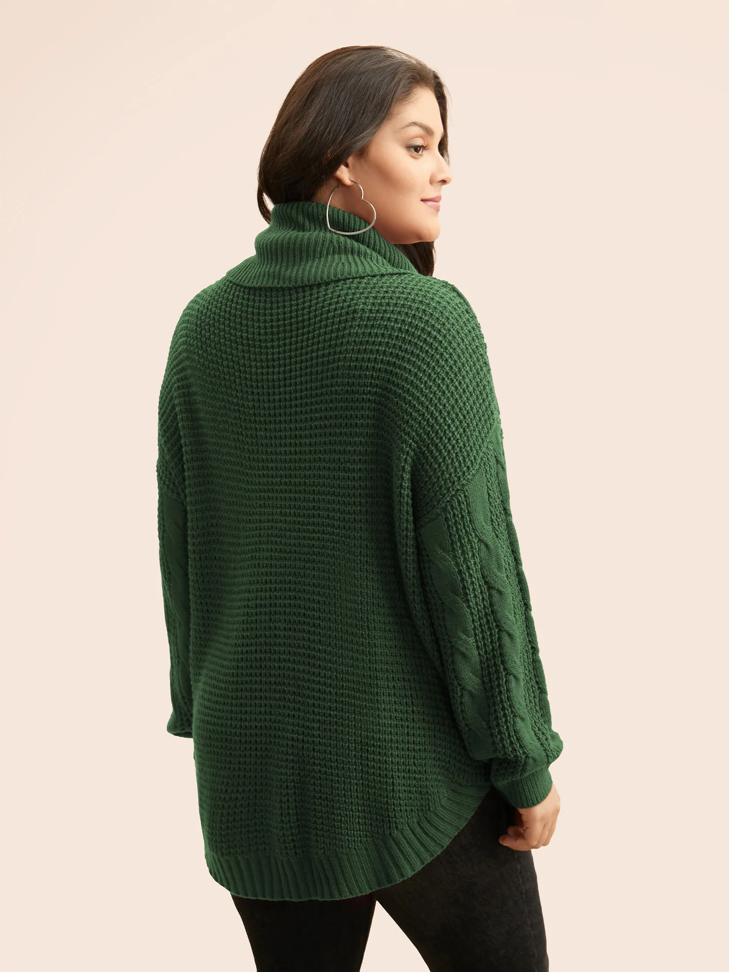 Turtleneck Cable Knit Curved Hem Pullover