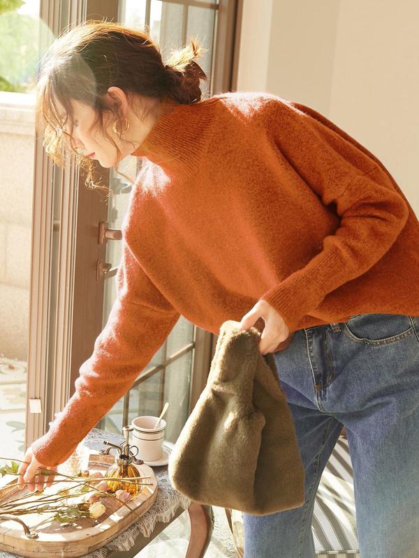 🔥Last day promotion⚡Autumn Winter Women's Knit Sweater High Neck Loose Casual French Style Elegant Simple Solid Color Pullover Long Sleeve Top