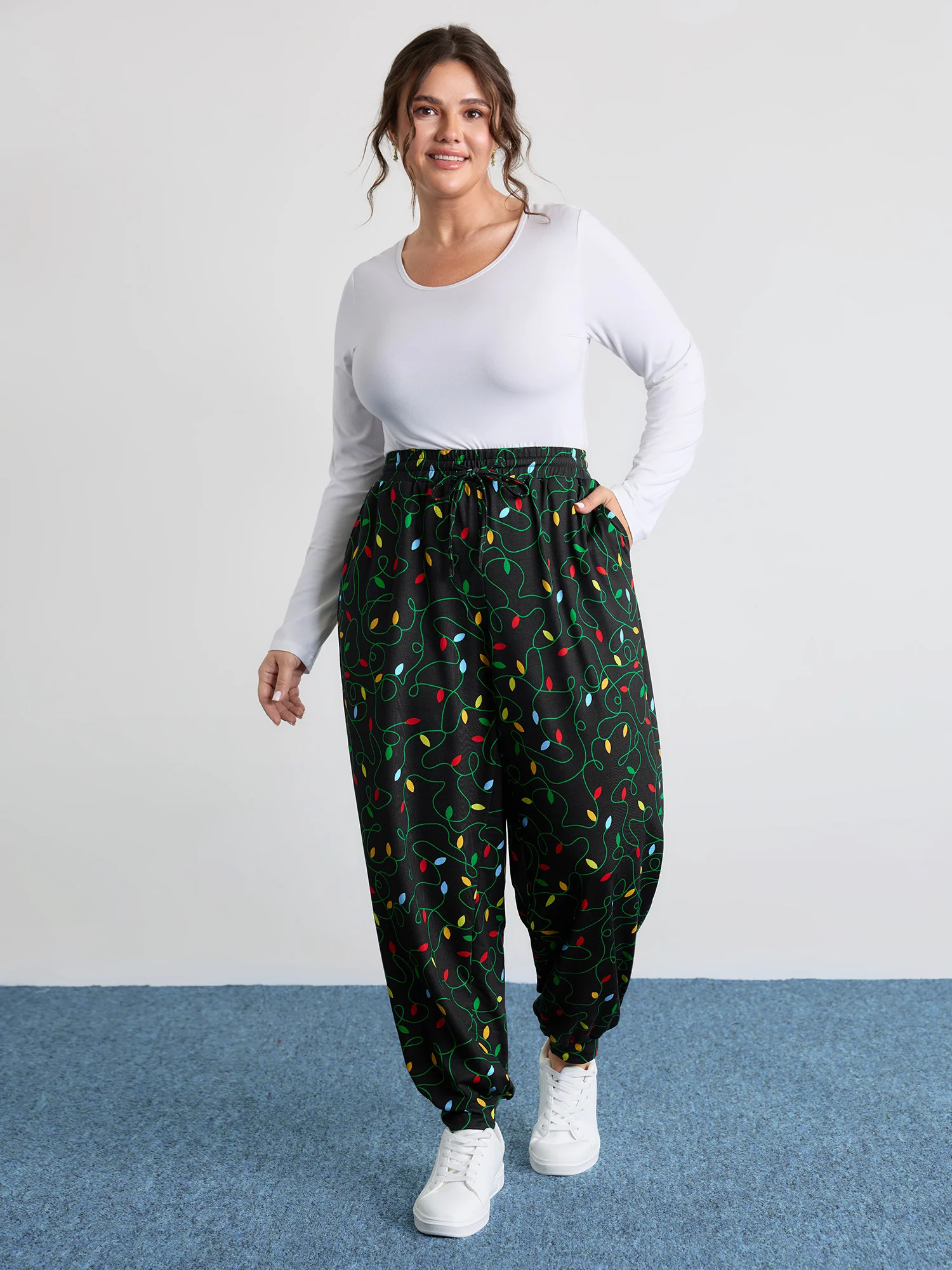 Colorful Lights Pattern Stretchy-Fit Pants