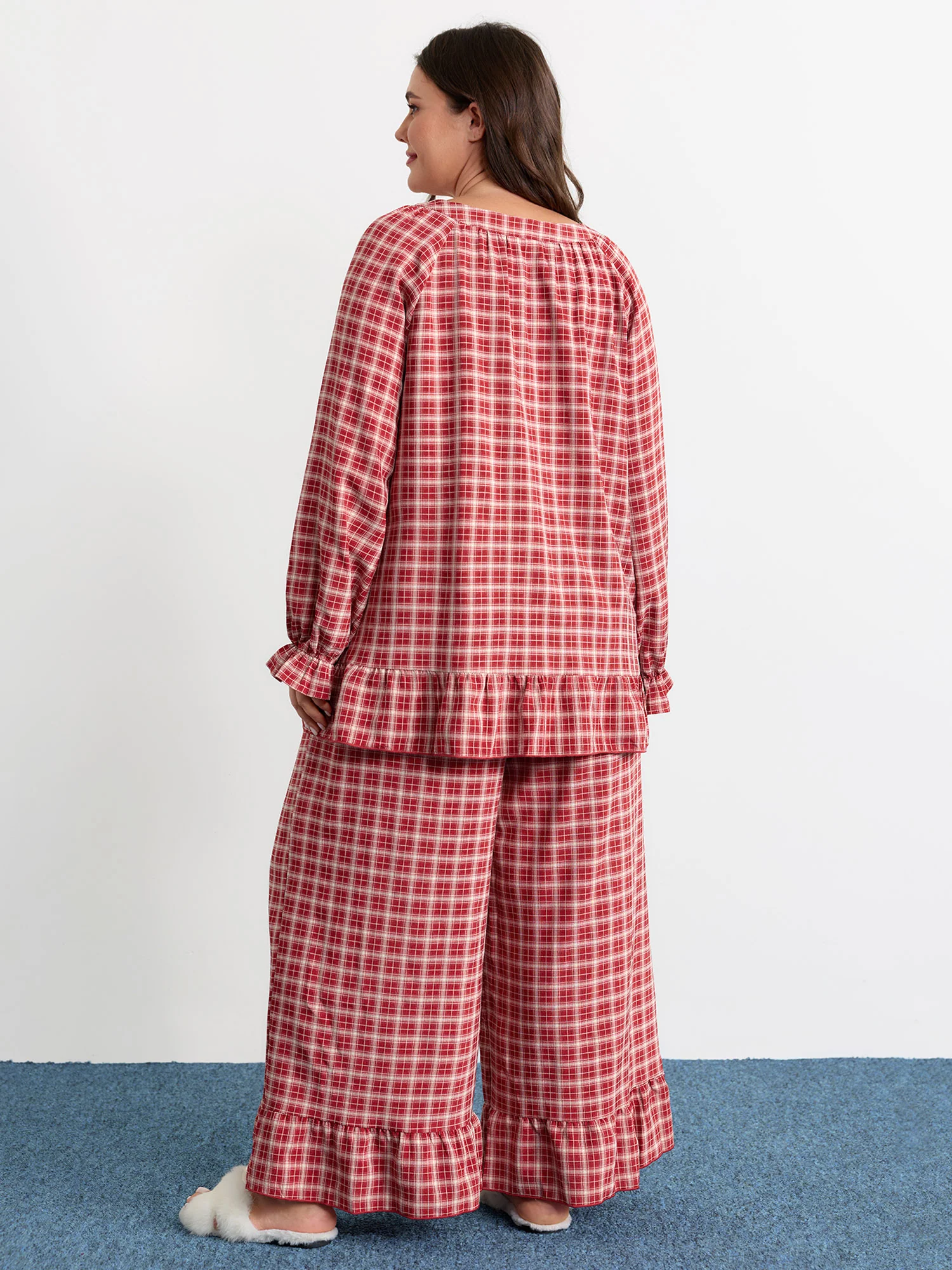 Gingham Ruffled Hem Loungewear Set