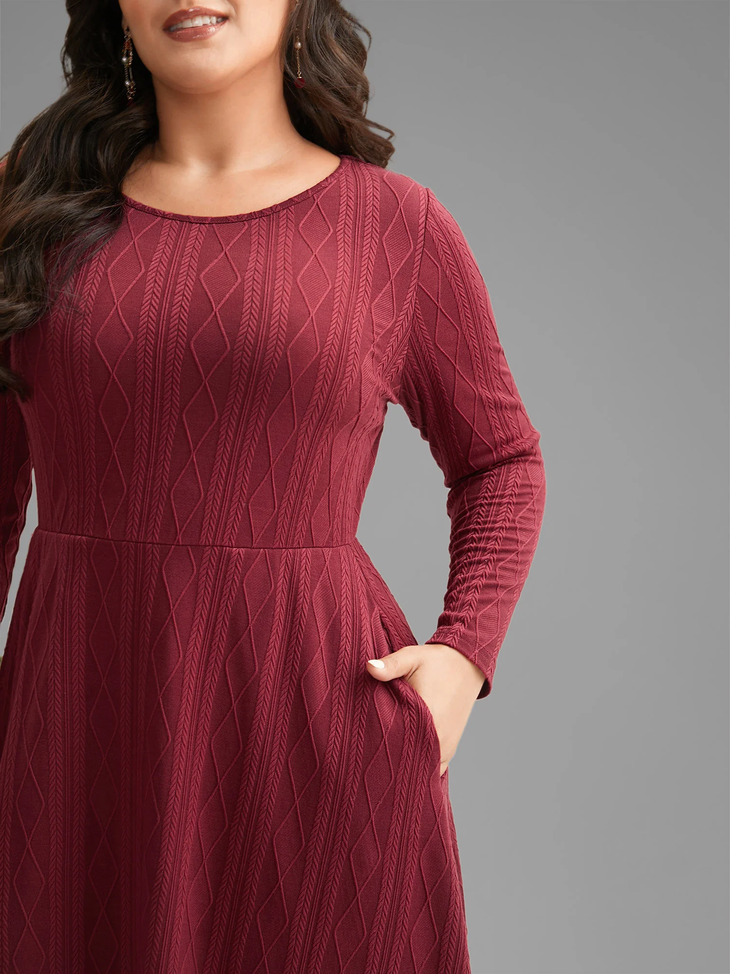 Textured Knit Fit-And-Flare Midi Dress