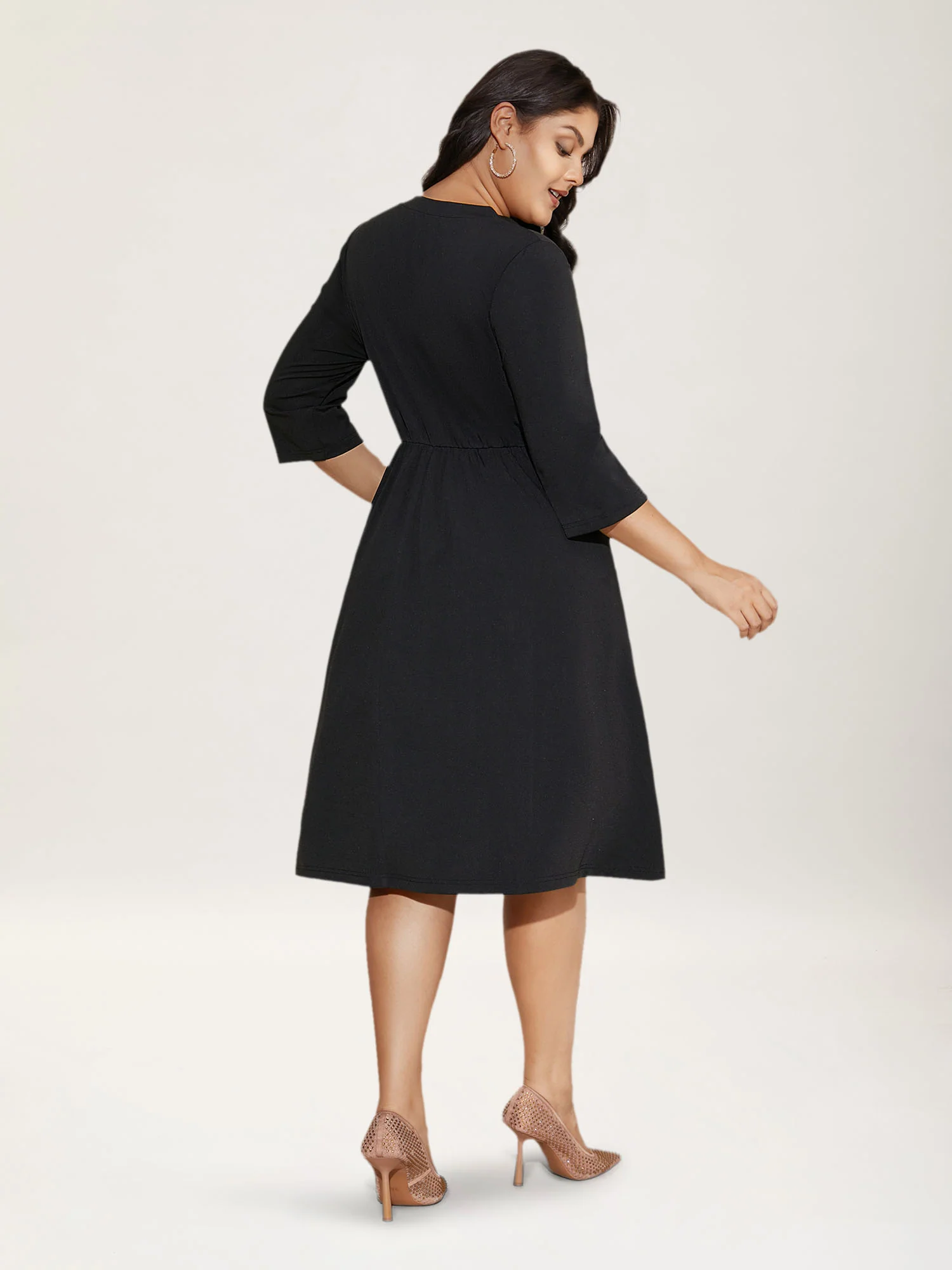 Heart Neckline Patchwork Sequin Button Detail Dress