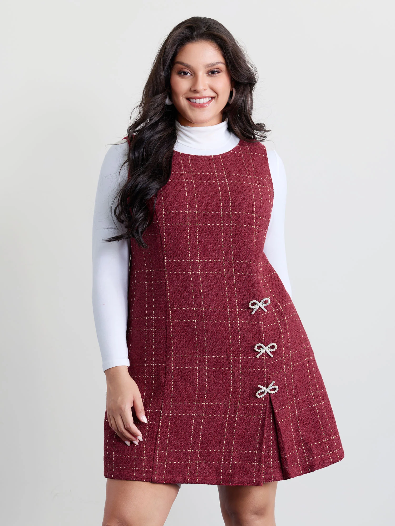 Tweed Metal Bows Knee-Length Dress