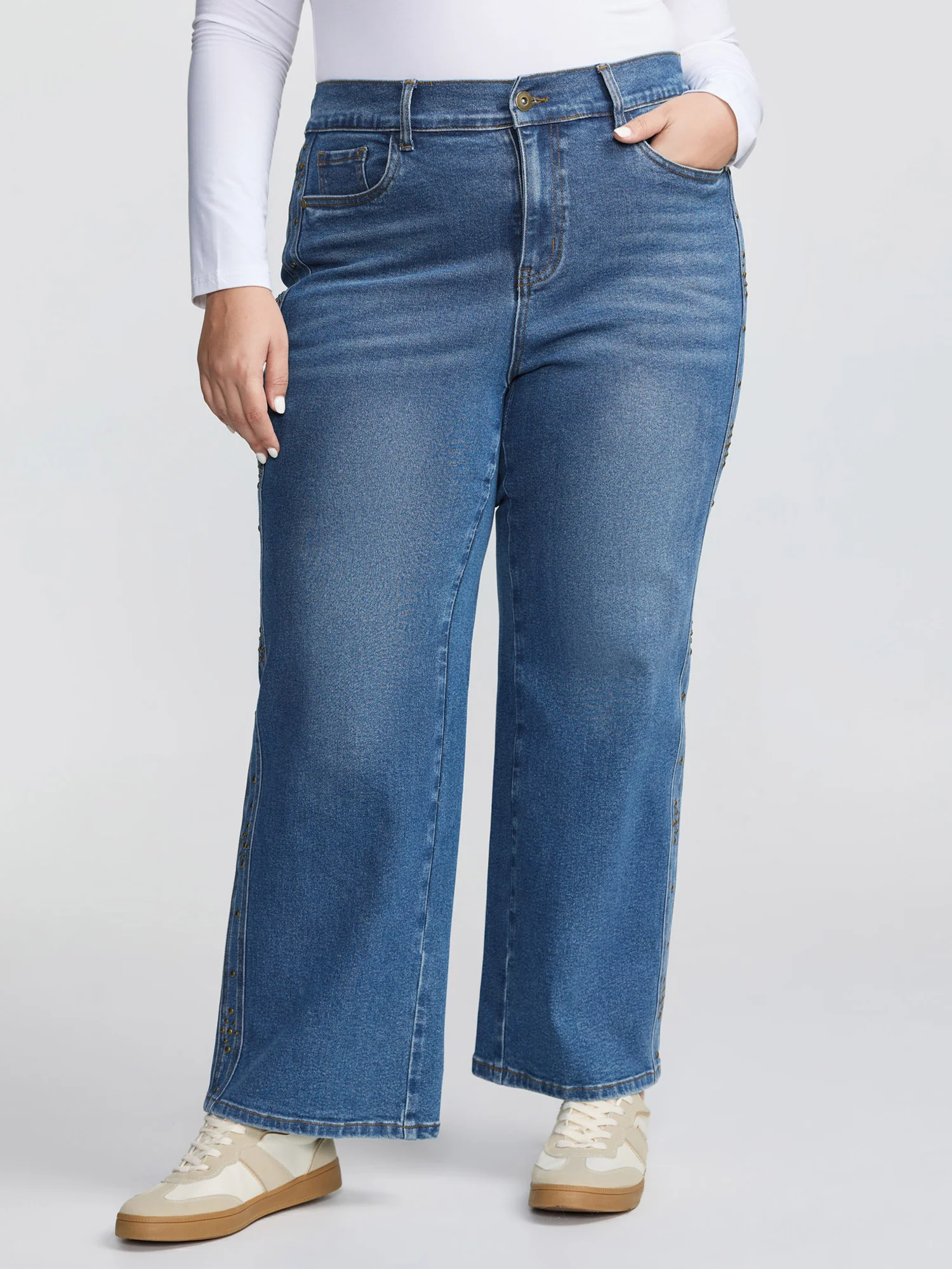 Stretchy Back Waistband Wide-Leg Jeans