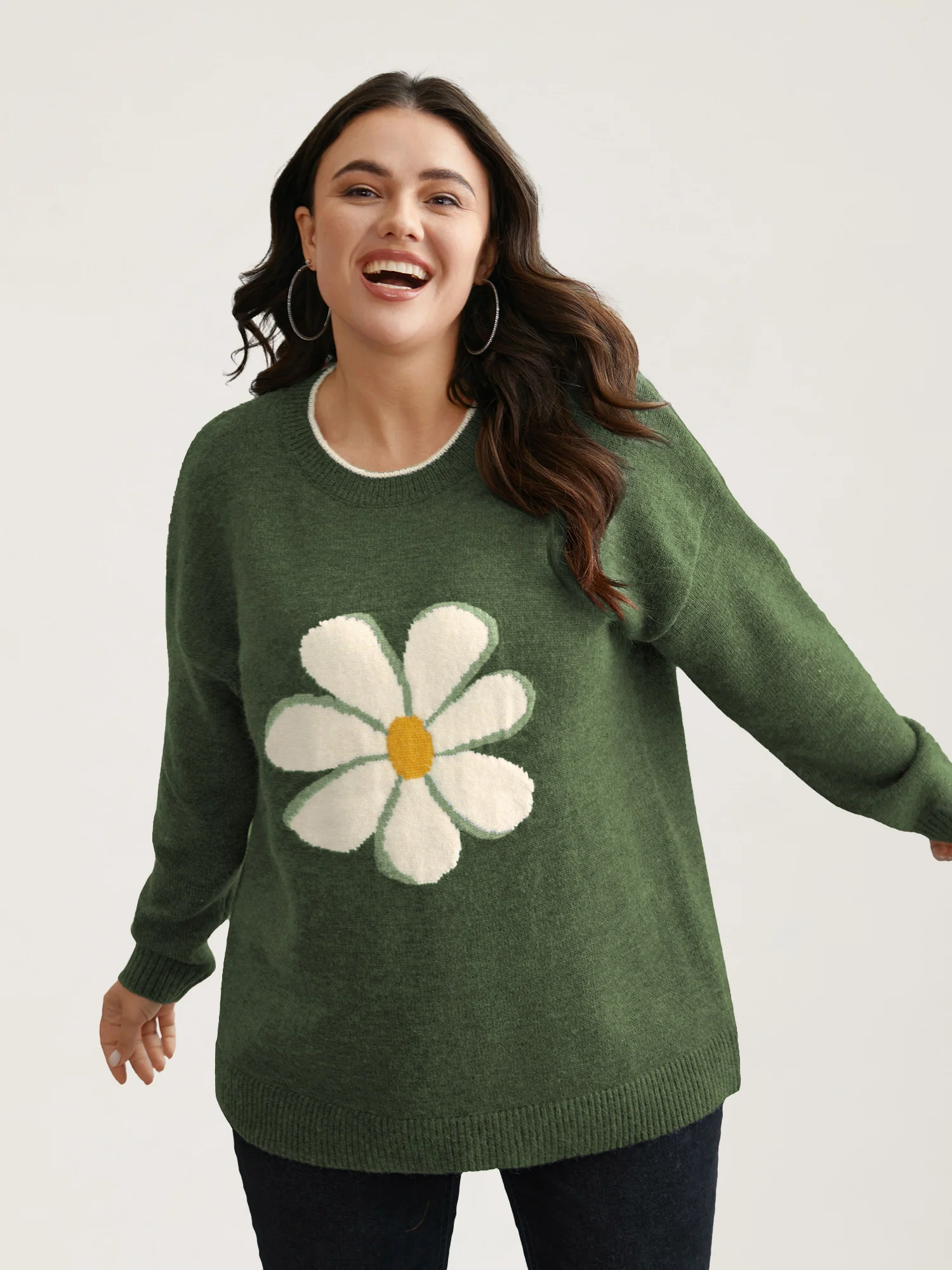 Floral Textured Crew Neck Pullover