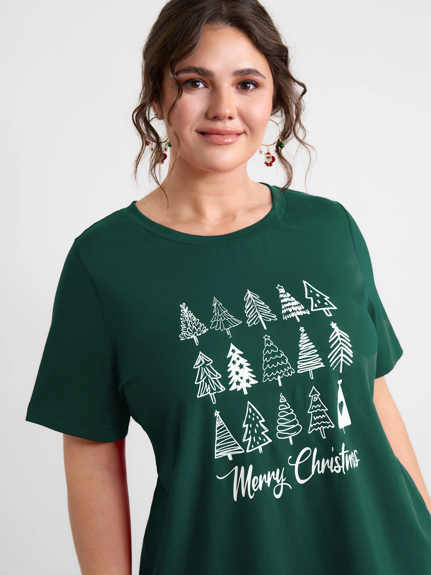 Cozy Christmas Print Round Neck T-Shirt