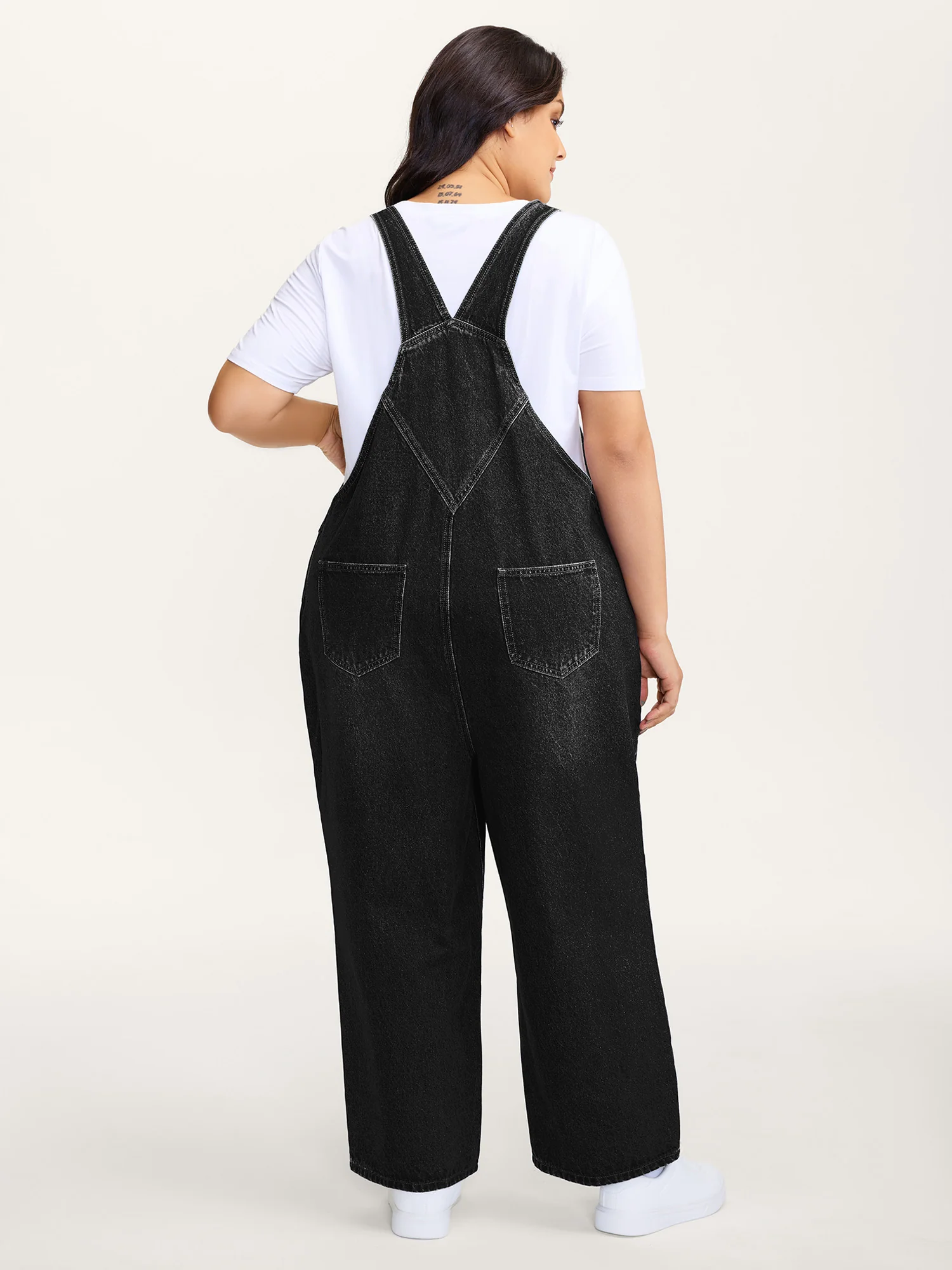 Cotton Relaxed-Fit Side Button Overall Denim Jumpsuit