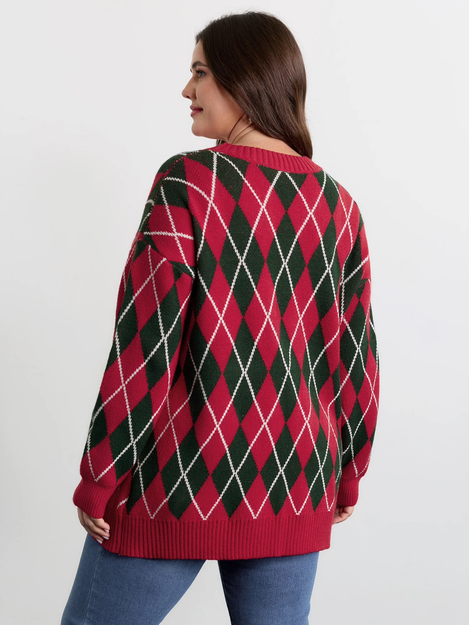 Holiday Checkered Jacquard Knit Cardigan