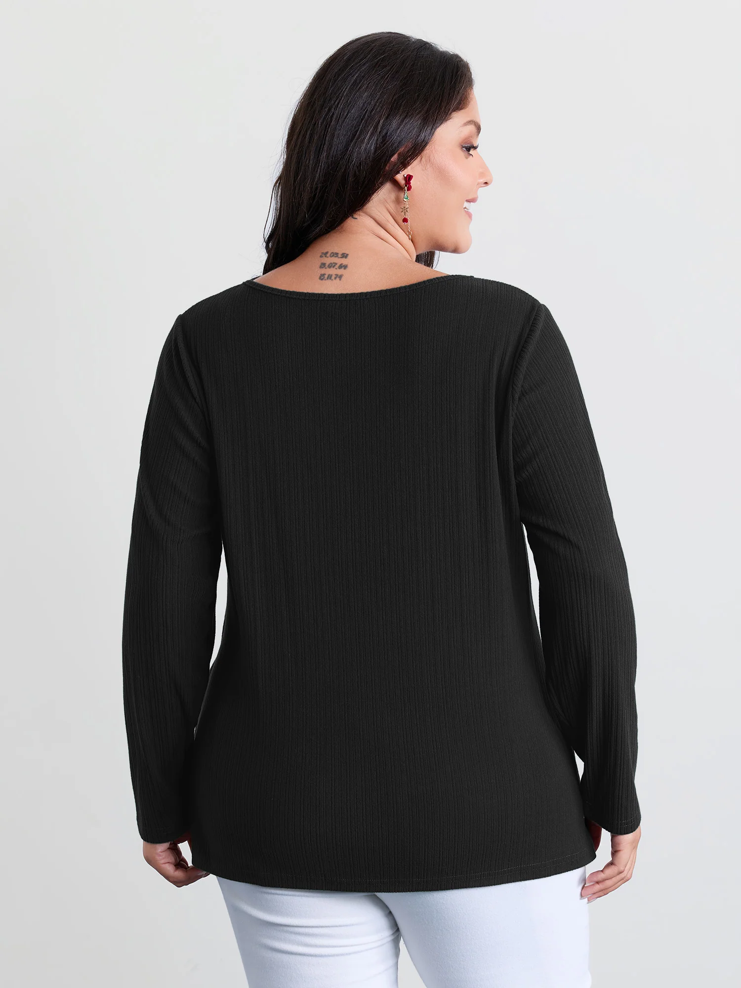 Super Stretchy Ribbed Asymmetrical Neck T-Shirt