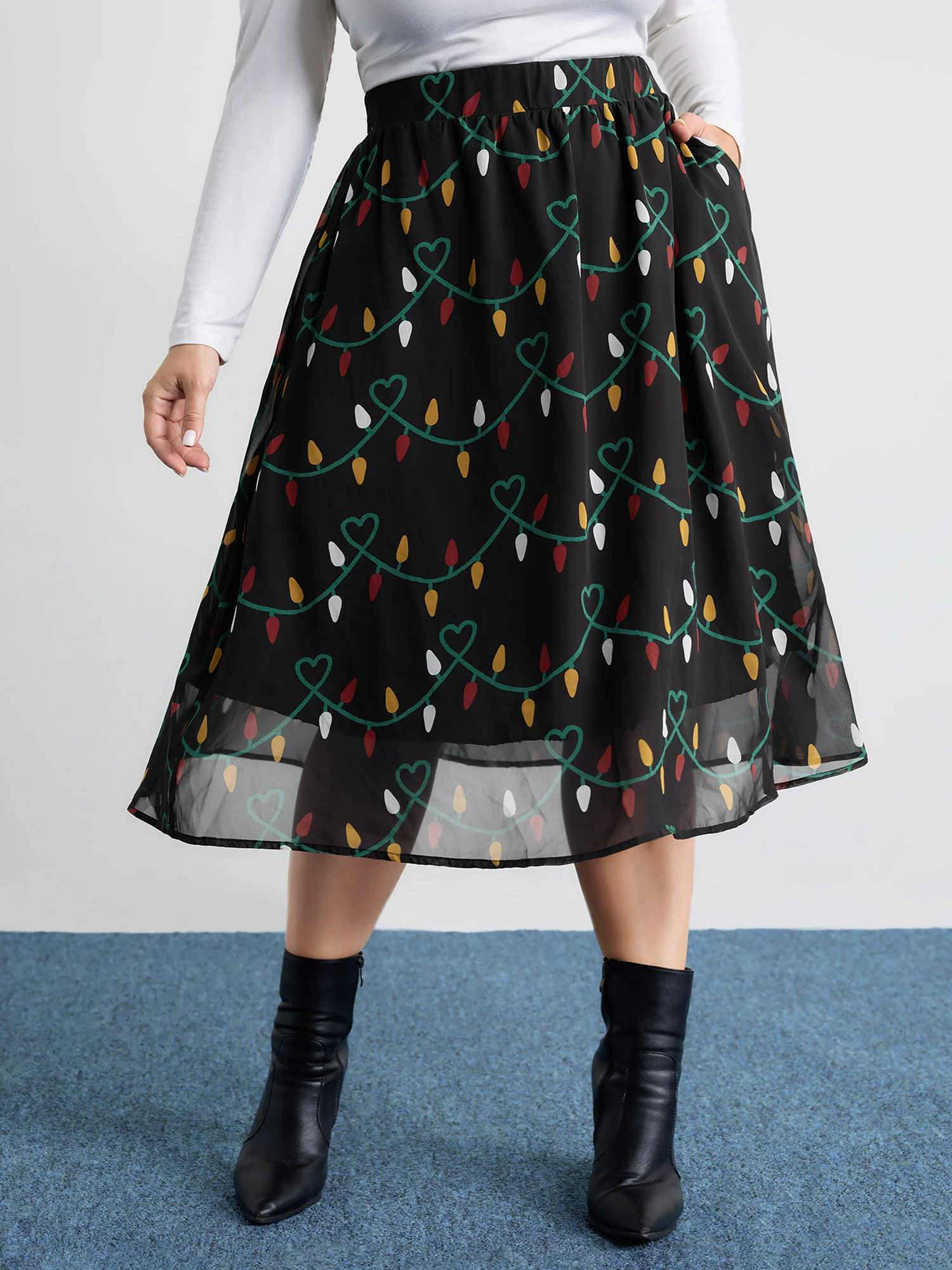 Tweed Fairy Lights Pockets Midi Skirt