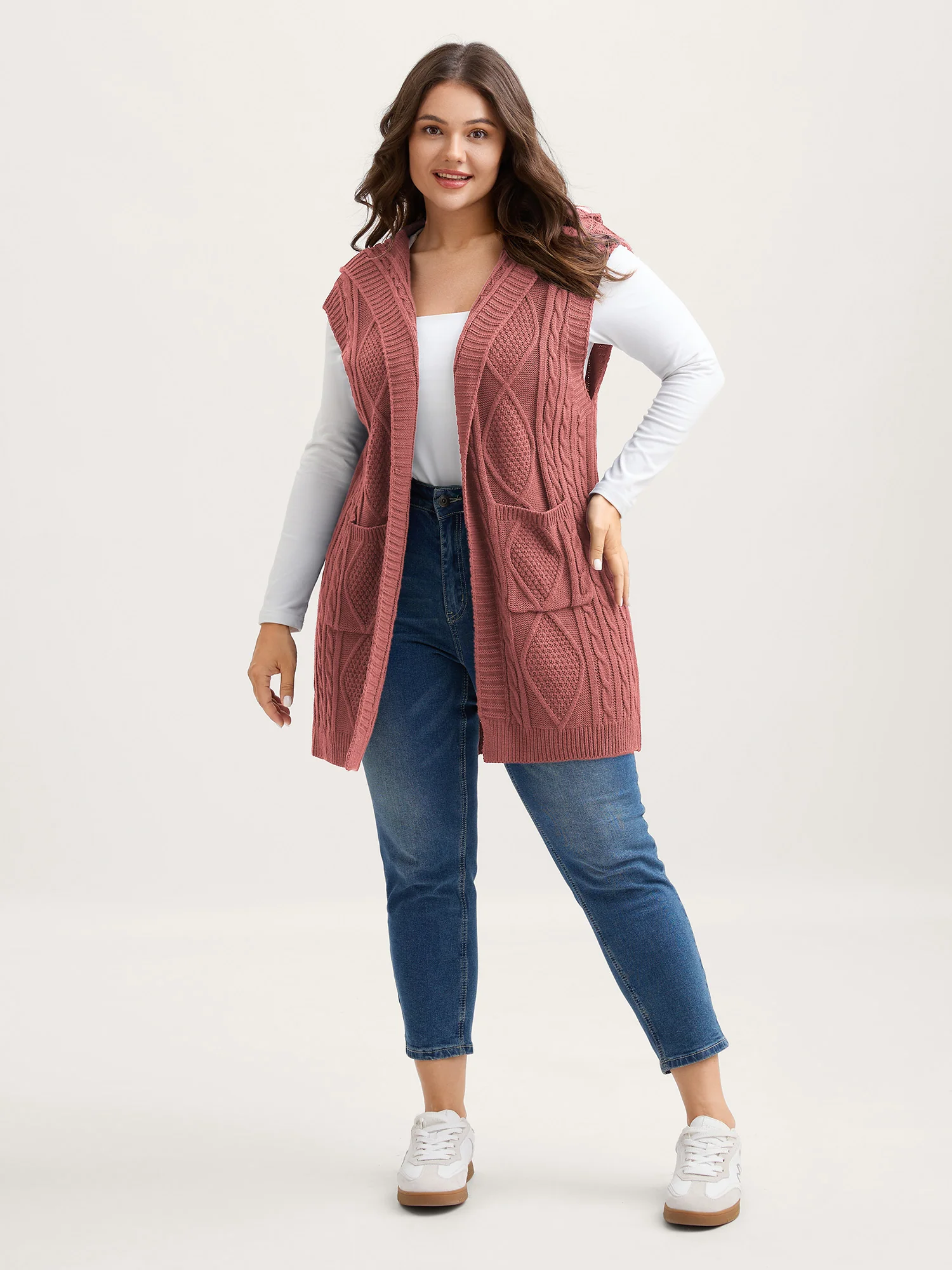 Twisted Hooded Sleeveless Knit Cardigan