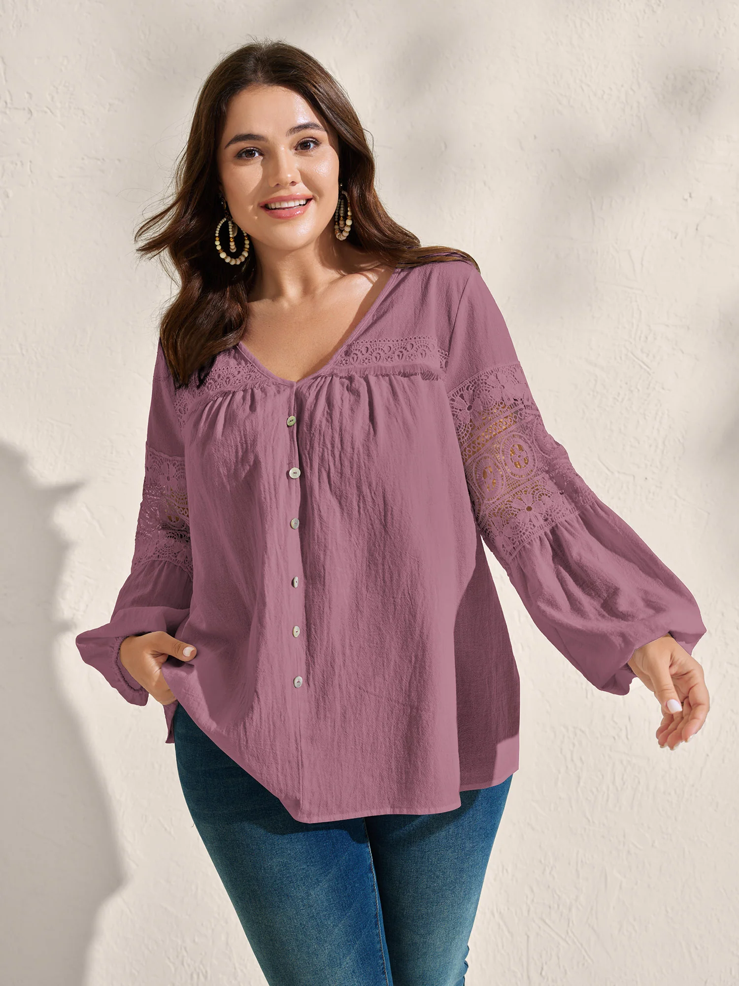 Pure Cotton Sheer Lace Trim Blouse